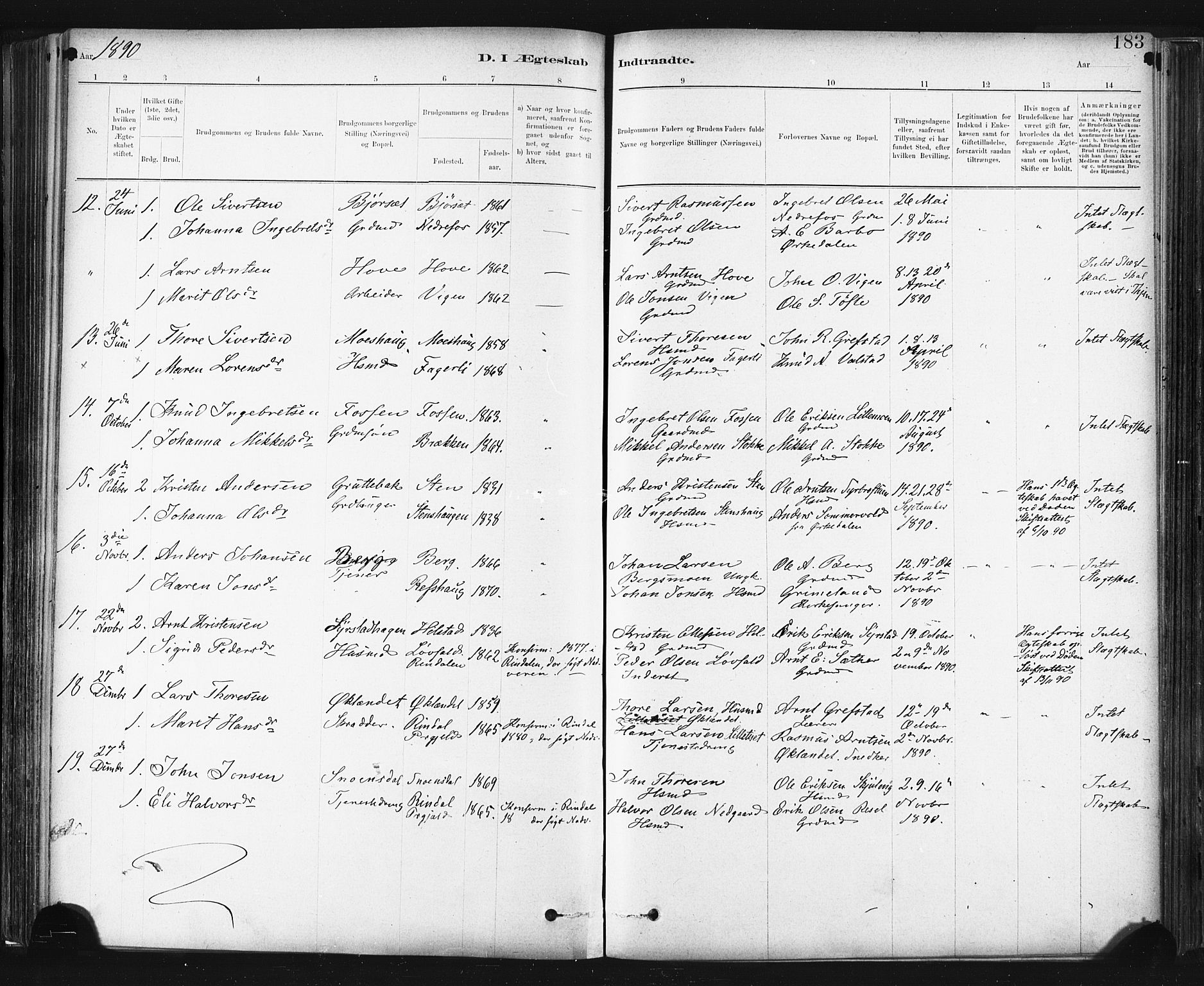 Ministerialprotokoller, klokkerbøker og fødselsregistre - Sør-Trøndelag, SAT/A-1456/672/L0857: Parish register (official) no. 672A09, 1882-1893, p. 183