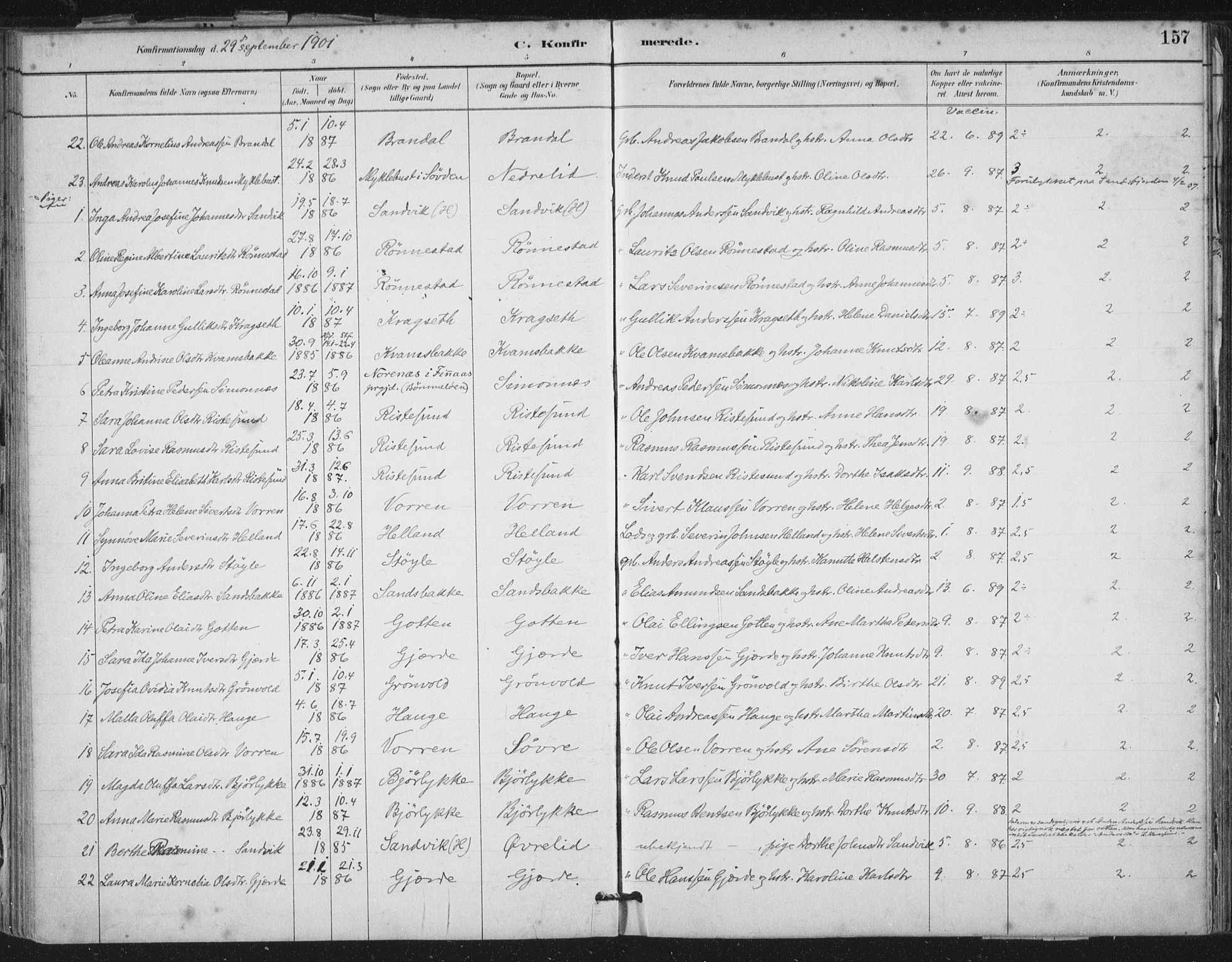 Ministerialprotokoller, klokkerbøker og fødselsregistre - Møre og Romsdal, AV/SAT-A-1454/503/L0037: Parish register (official) no. 503A05, 1884-1900, p. 157