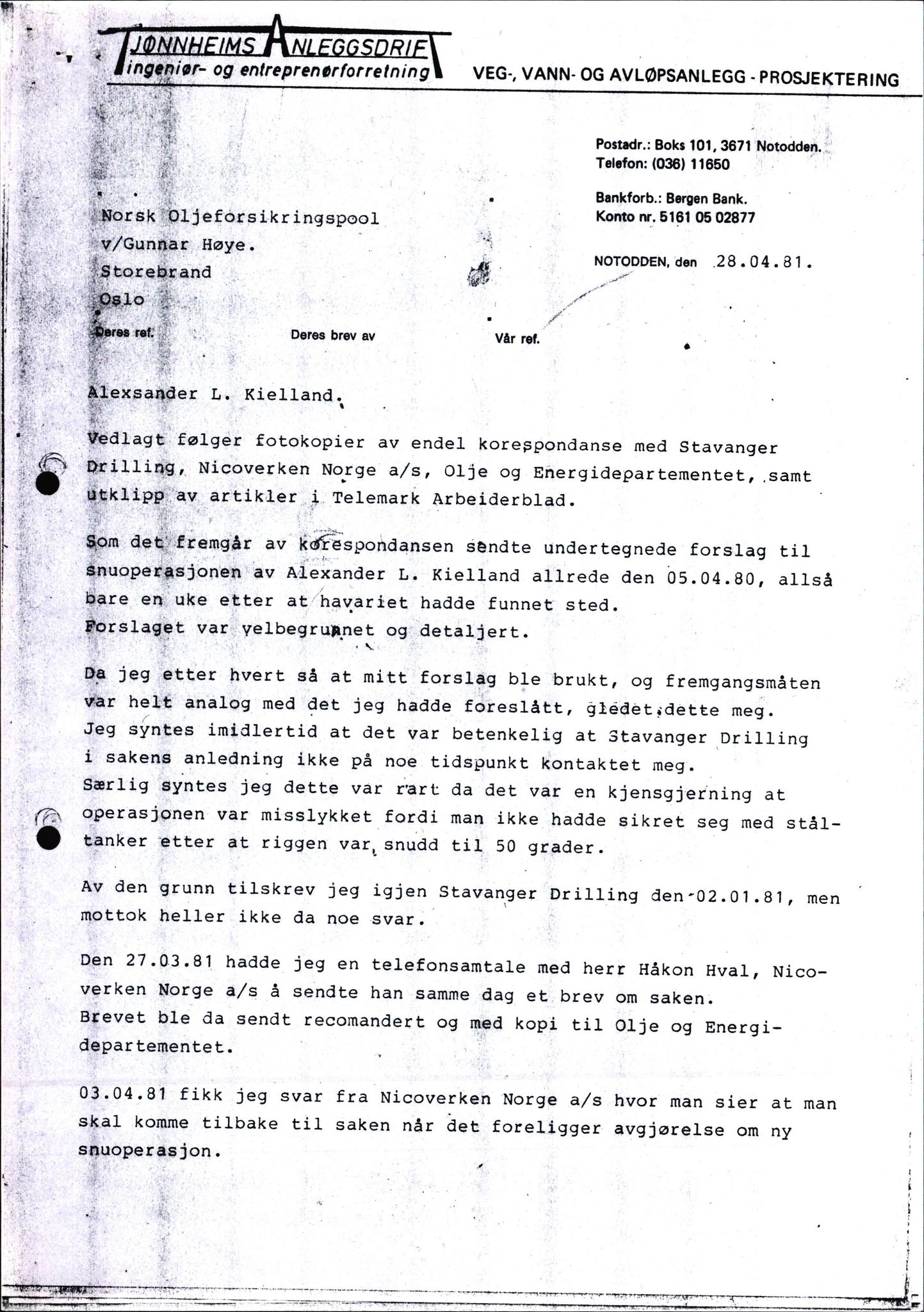 Pa 1503 - Stavanger Drilling AS, SAST/A-101906/2/E/Eb/Eba/L0016: Snuforsøk, 1980-1983