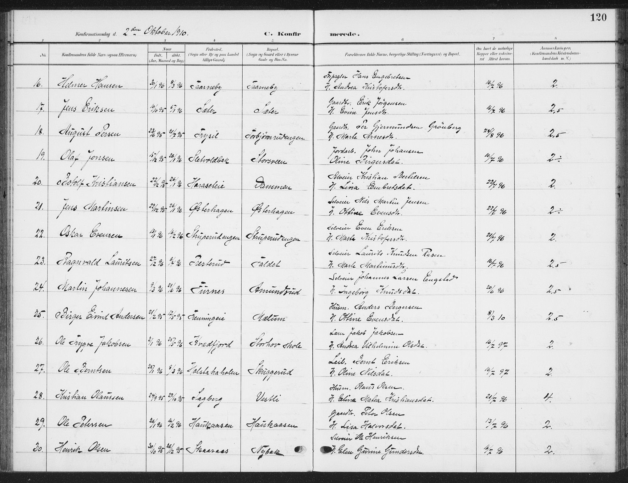 Romedal prestekontor, SAH/PREST-004/K/L0009: Parish register (official) no. 9, 1906-1929, p. 120