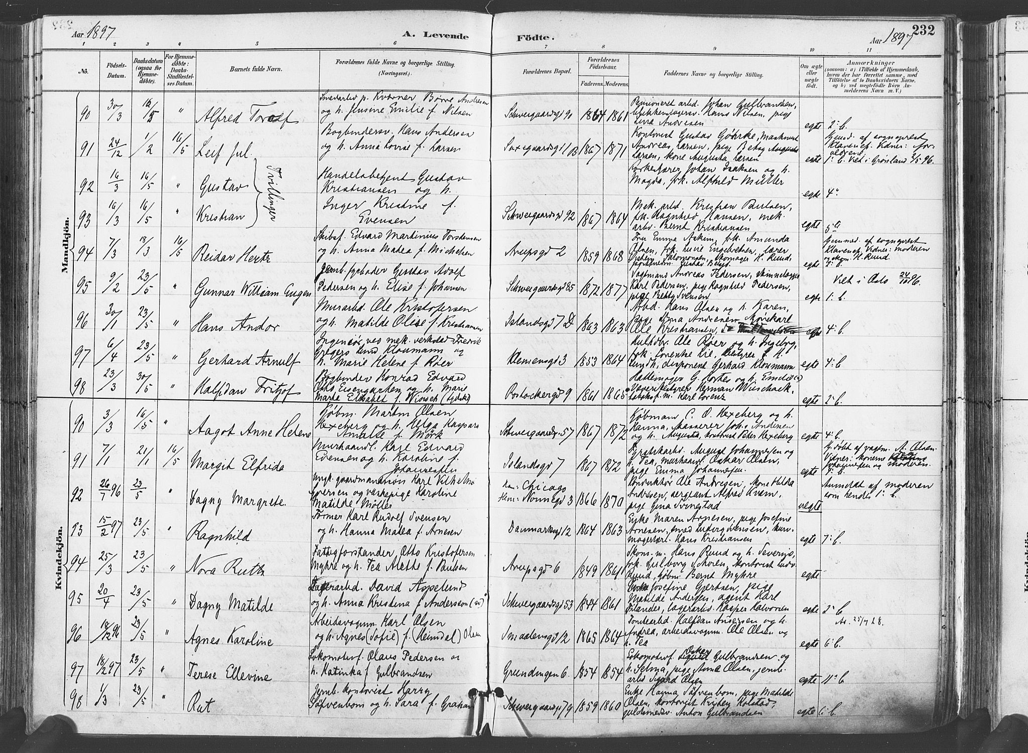 Gamlebyen prestekontor Kirkebøker, SAO/A-10884/F/Fa/L0007: Parish register (official) no. 7, 1889-1899, p. 232