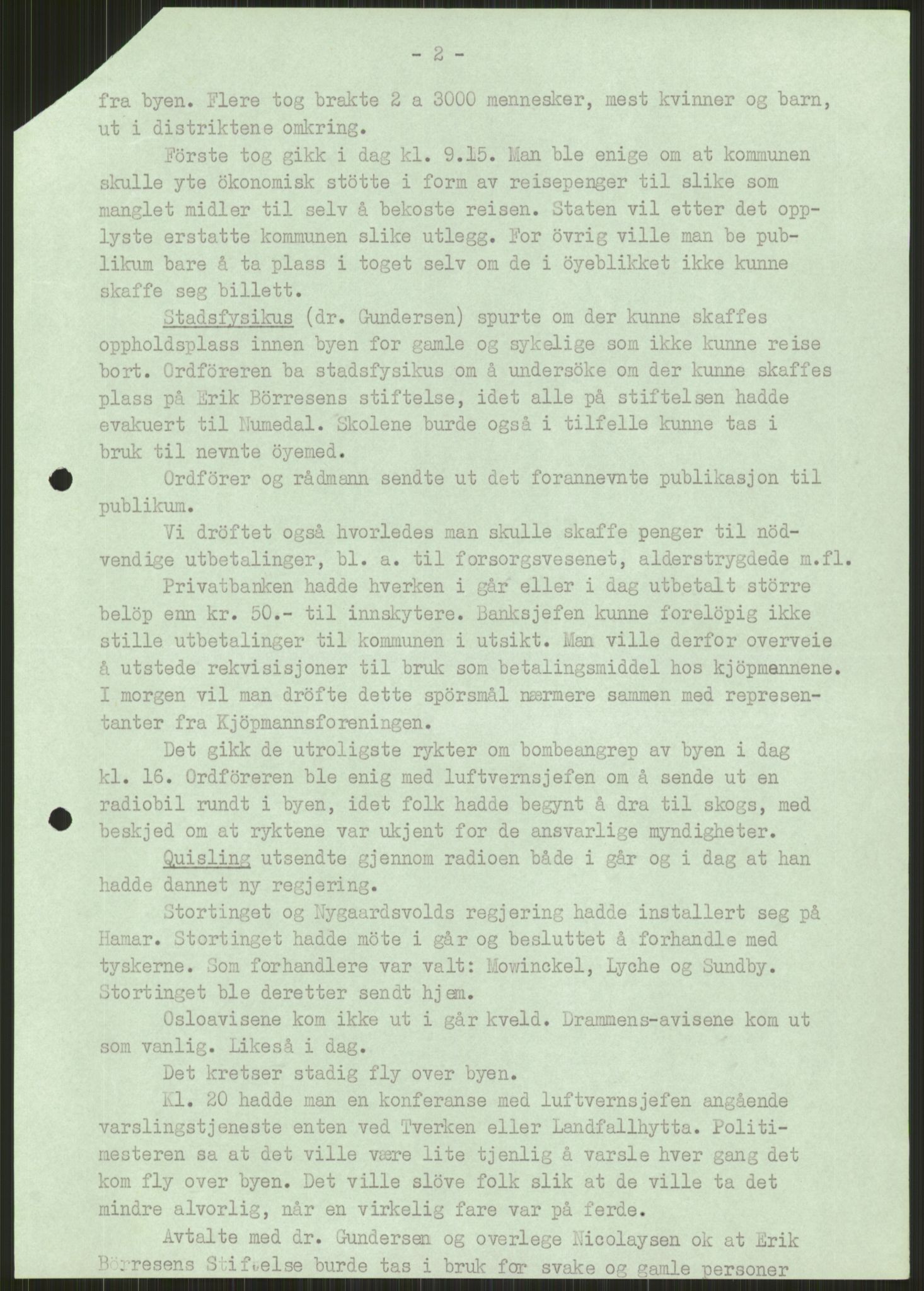 Forsvaret, Forsvarets krigshistoriske avdeling, AV/RA-RAFA-2017/Y/Ya/L0014: II-C-11-31 - Fylkesmenn.  Rapporter om krigsbegivenhetene 1940., 1940, p. 289