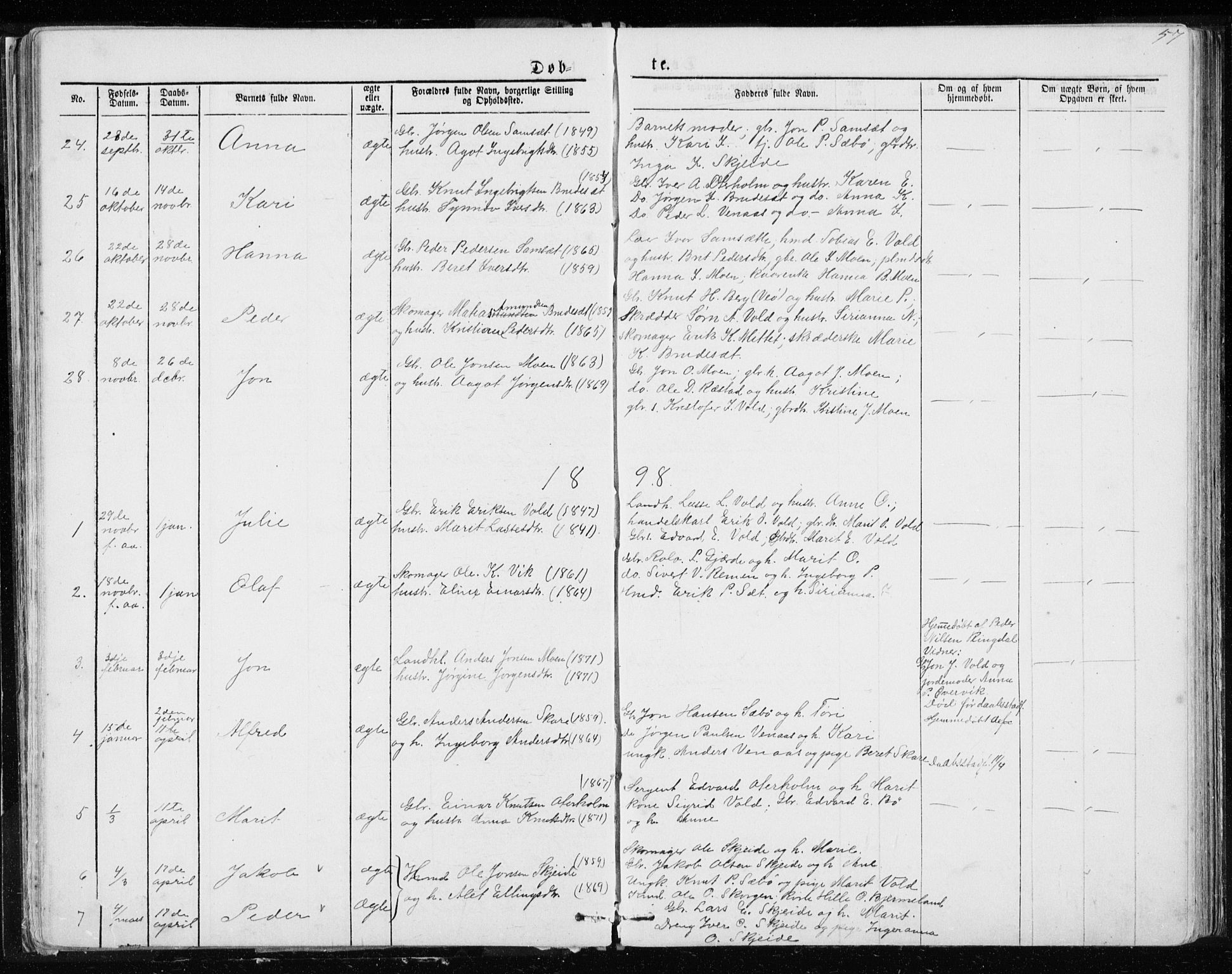 Ministerialprotokoller, klokkerbøker og fødselsregistre - Møre og Romsdal, SAT/A-1454/543/L0564: Parish register (copy) no. 543C02, 1867-1915, p. 57