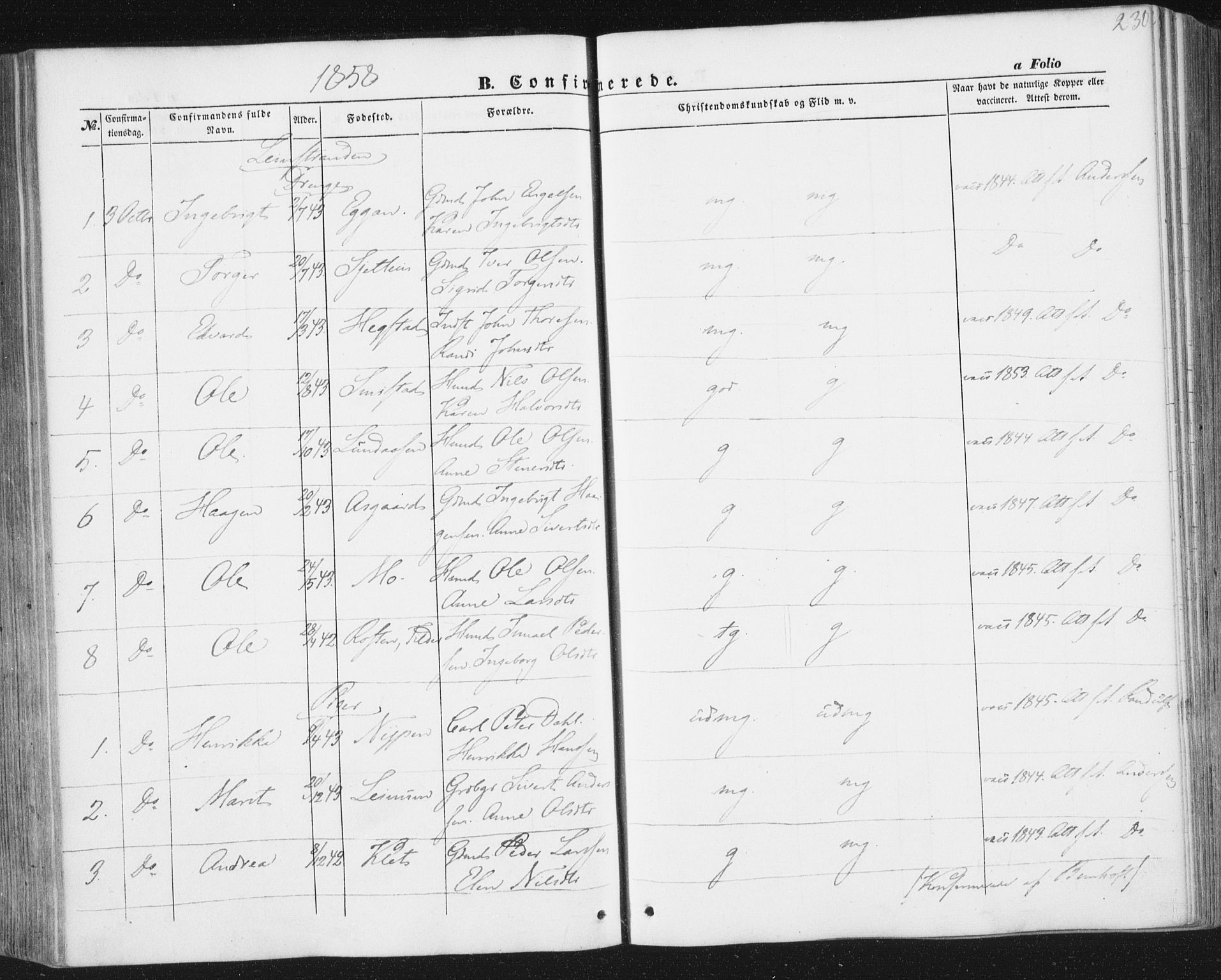 Ministerialprotokoller, klokkerbøker og fødselsregistre - Sør-Trøndelag, SAT/A-1456/691/L1076: Parish register (official) no. 691A08, 1852-1861, p. 230