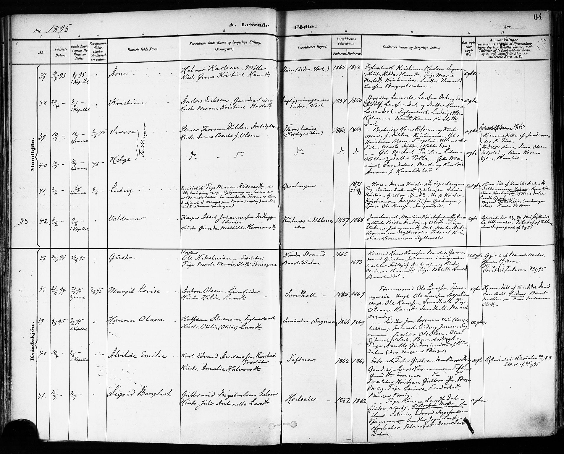 Eidsvoll prestekontor Kirkebøker, SAO/A-10888/F/Fa/L0004: Parish register (official) no. I 4, 1891-1900, p. 64