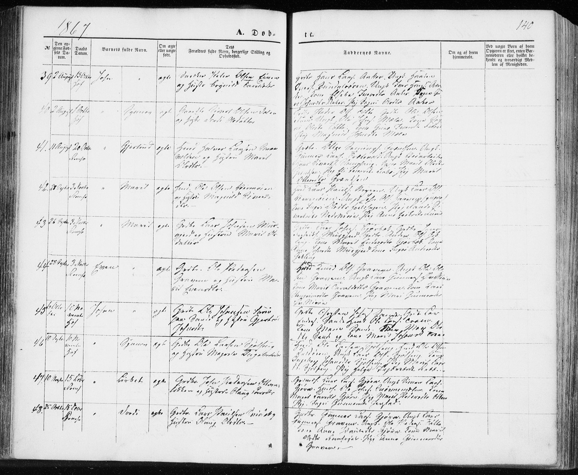 Ministerialprotokoller, klokkerbøker og fødselsregistre - Møre og Romsdal, SAT/A-1454/590/L1013: Parish register (official) no. 590A05, 1847-1877, p. 140