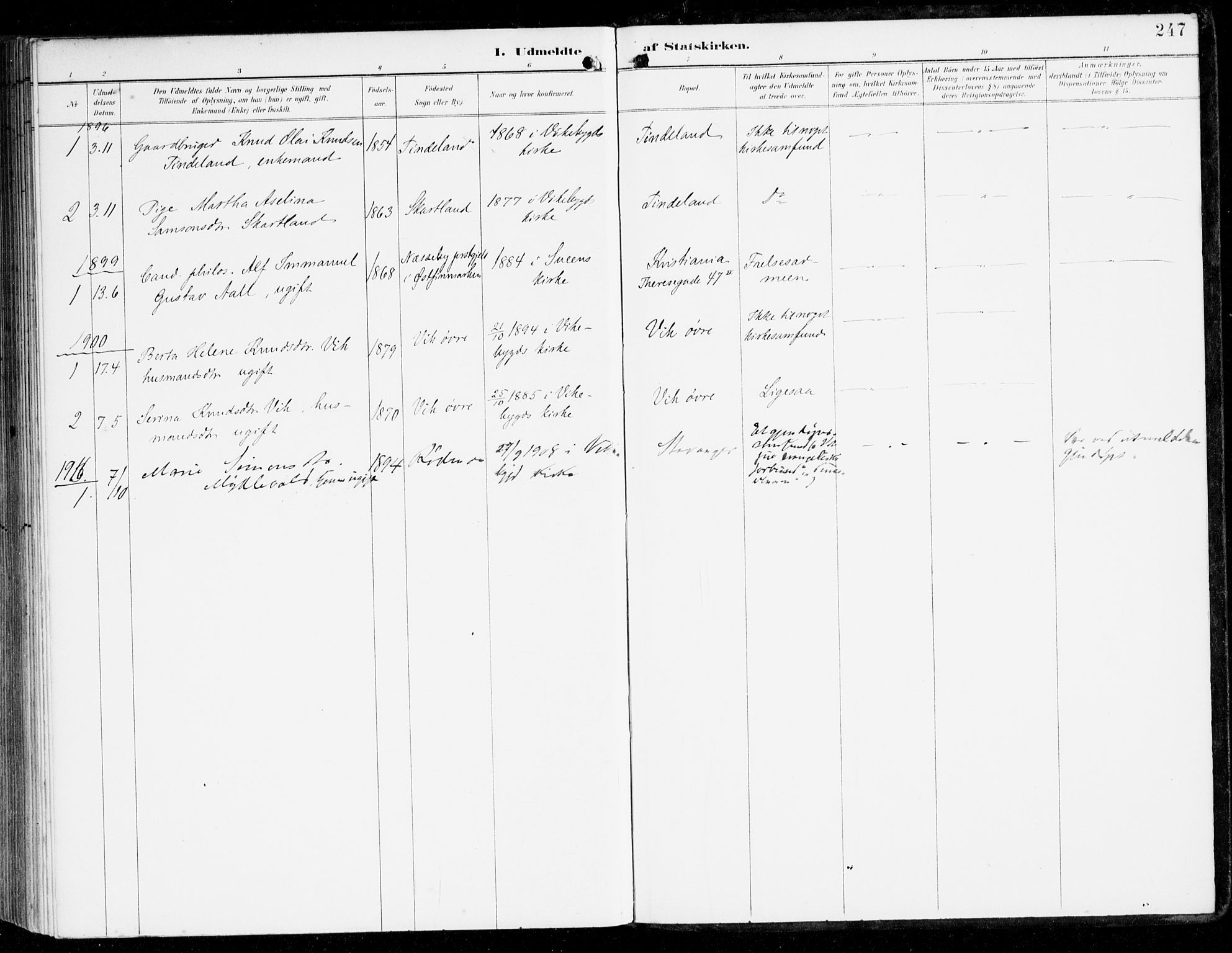 Sveio Sokneprestembete, AV/SAB-A-78501/H/Haa: Parish register (official) no. D 2, 1894-1916, p. 247