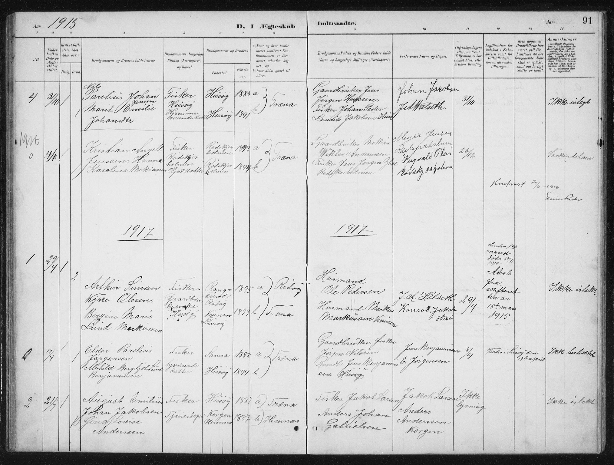 Ministerialprotokoller, klokkerbøker og fødselsregistre - Nordland, SAT/A-1459/840/L0583: Parish register (copy) no. 840C03, 1901-1933, p. 91
