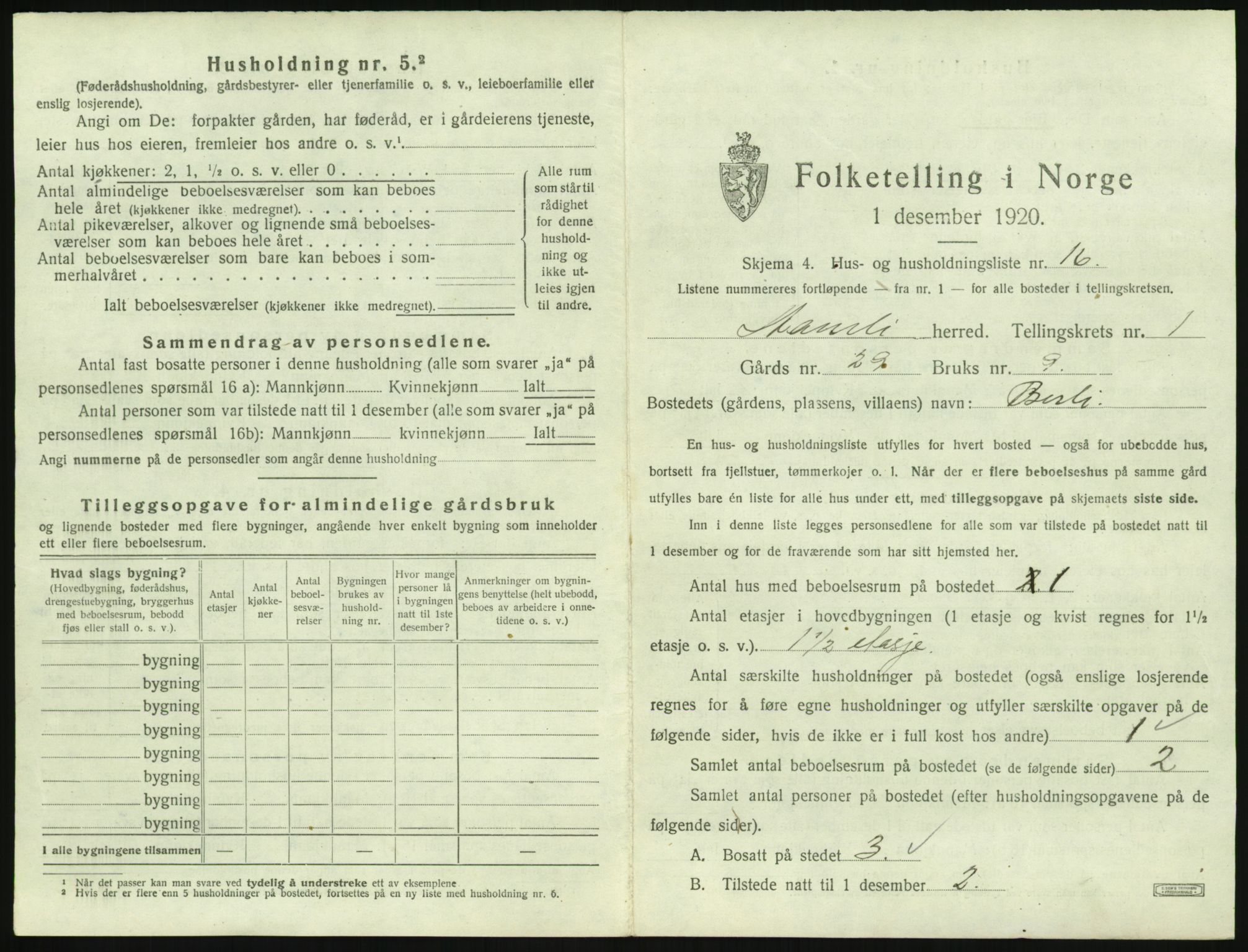 SAK, 1920 census for Åmli, 1920, p. 73