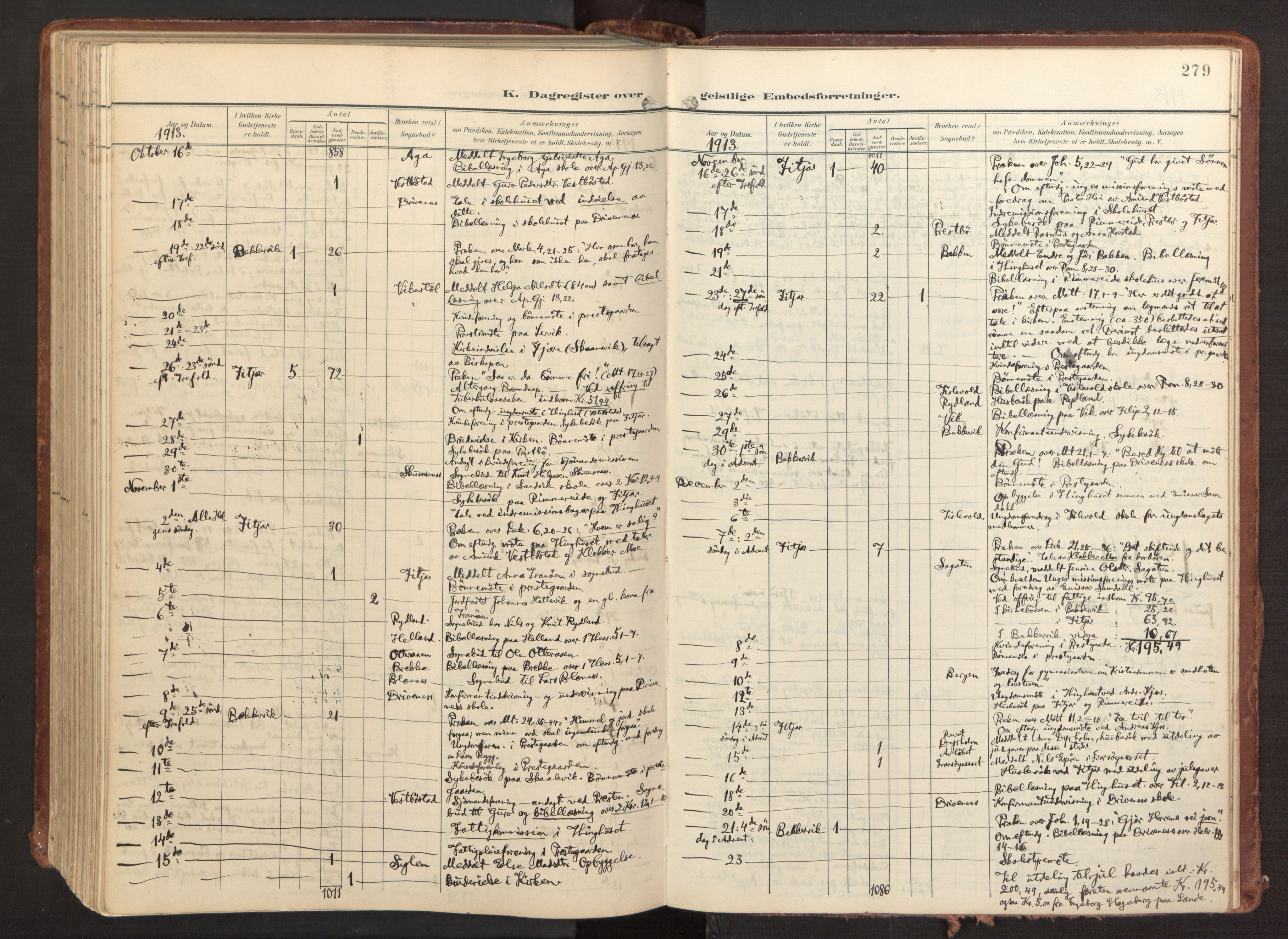 Fitjar sokneprestembete, AV/SAB-A-99926: Parish register (official) no. A 3, 1900-1918, p. 279