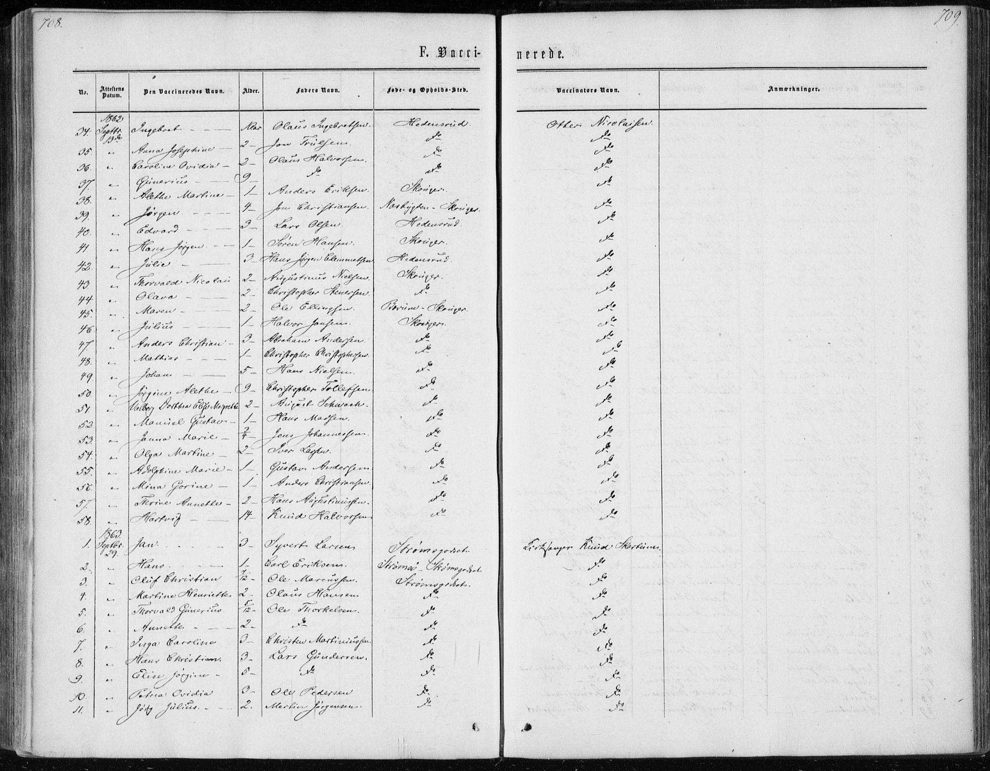 Skoger kirkebøker, SAKO/A-59/F/Fa/L0004: Parish register (official) no. I 4, 1862-1872, p. 708-709
