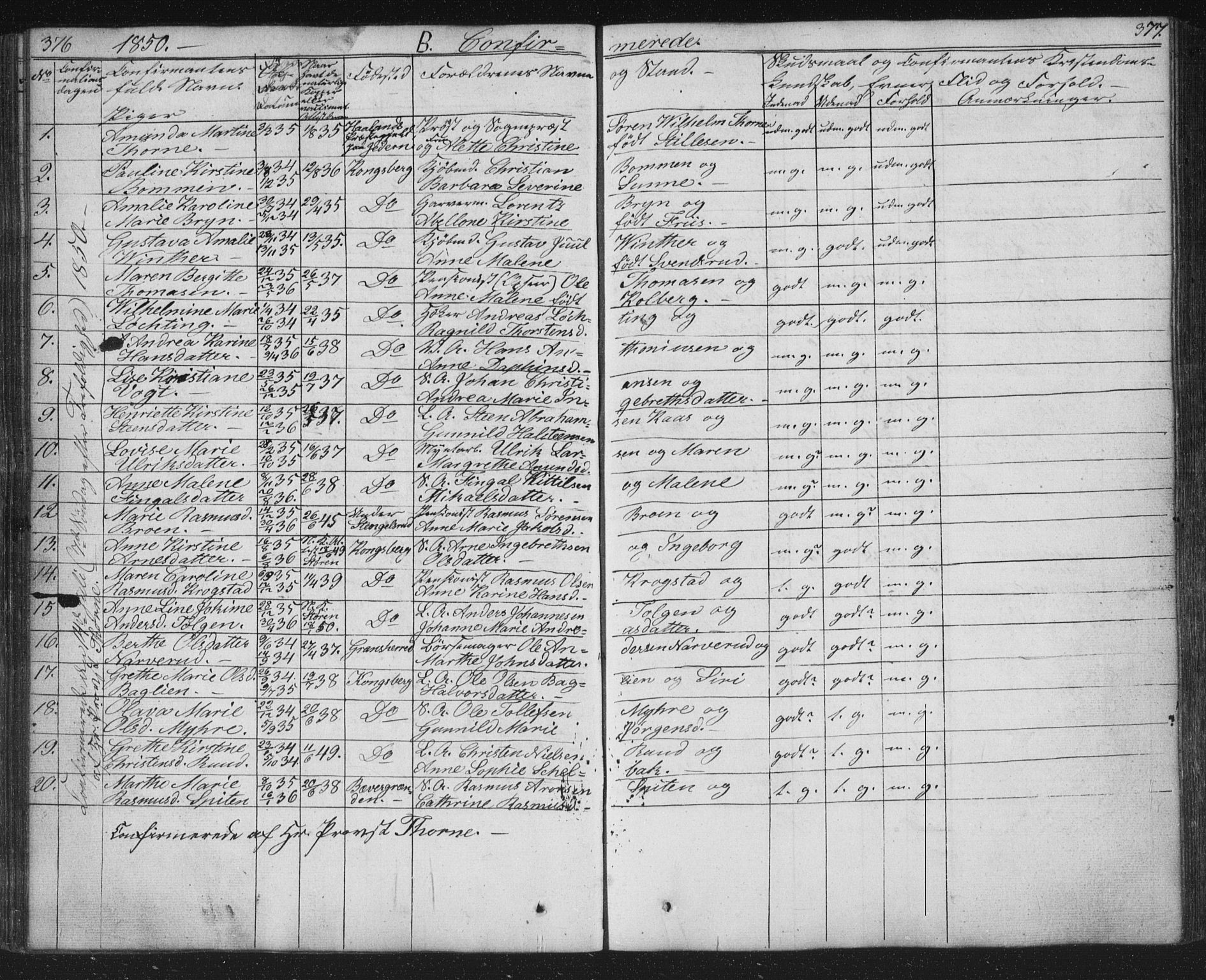 Kongsberg kirkebøker, SAKO/A-22/G/Ga/L0002: Parish register (copy) no. 2, 1839-1858, p. 376-377