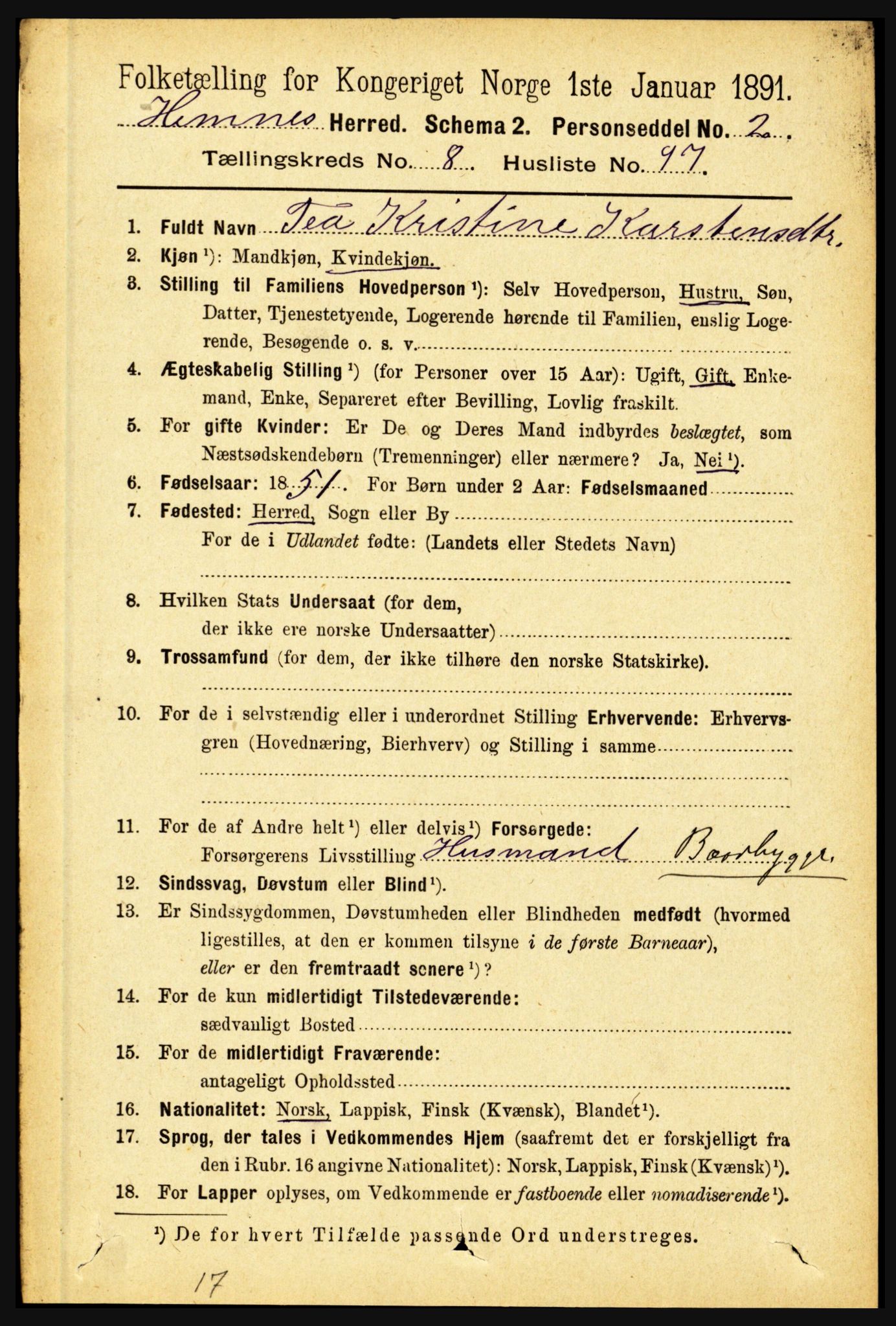 RA, 1891 census for 1832 Hemnes, 1891, p. 4243