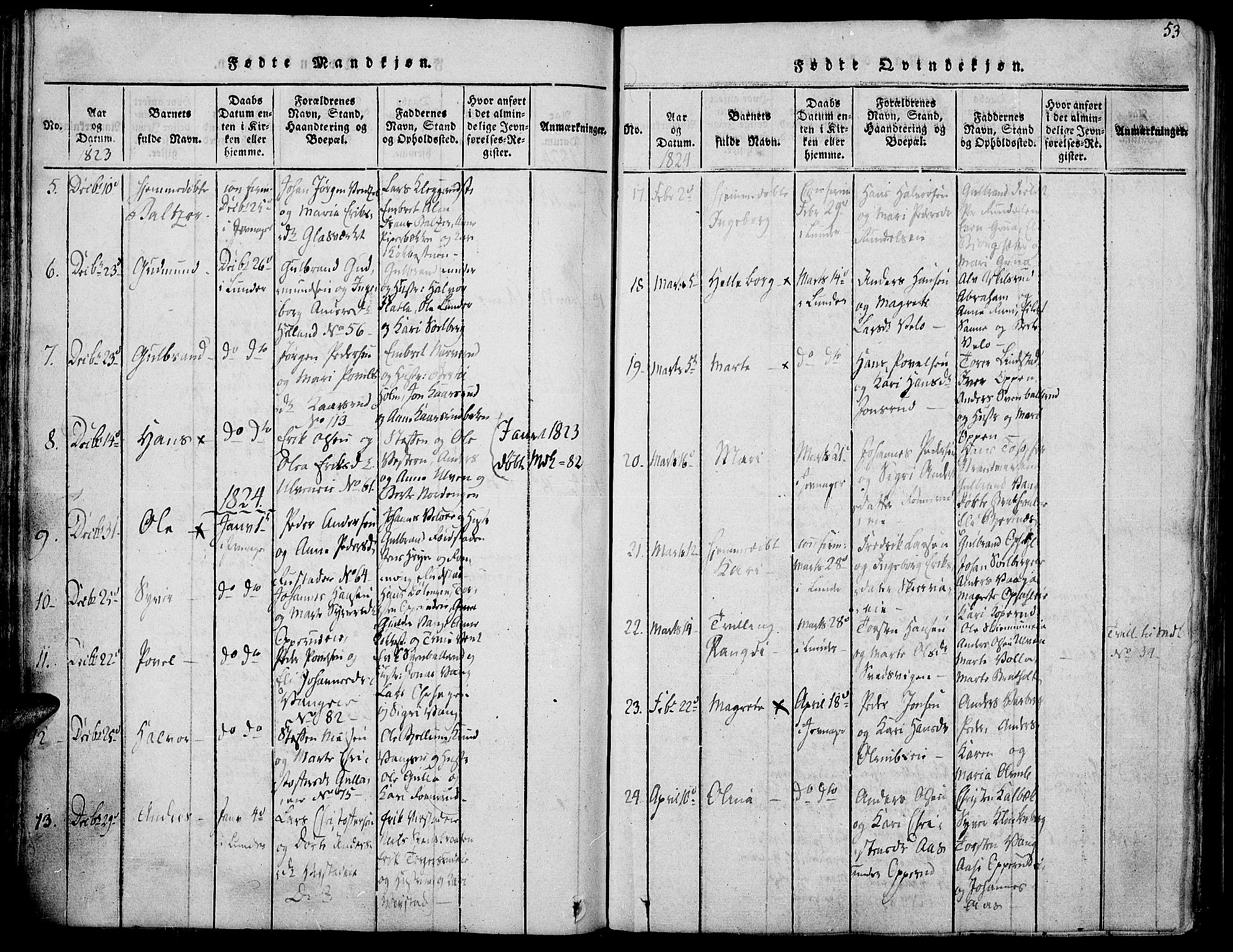 Jevnaker prestekontor, SAH/PREST-116/H/Ha/Haa/L0005: Parish register (official) no. 5, 1815-1837, p. 53