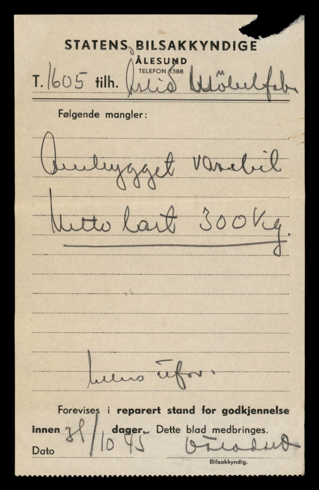 Møre og Romsdal vegkontor - Ålesund trafikkstasjon, SAT/A-4099/F/Fe/L0003: Registreringskort for kjøretøy T 232 - T 340, 1927-1998, p. 2672