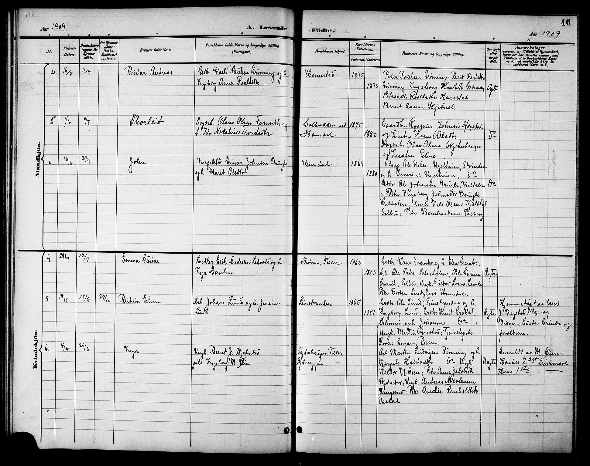 Ministerialprotokoller, klokkerbøker og fødselsregistre - Sør-Trøndelag, SAT/A-1456/621/L0460: Parish register (copy) no. 621C03, 1896-1914, p. 46
