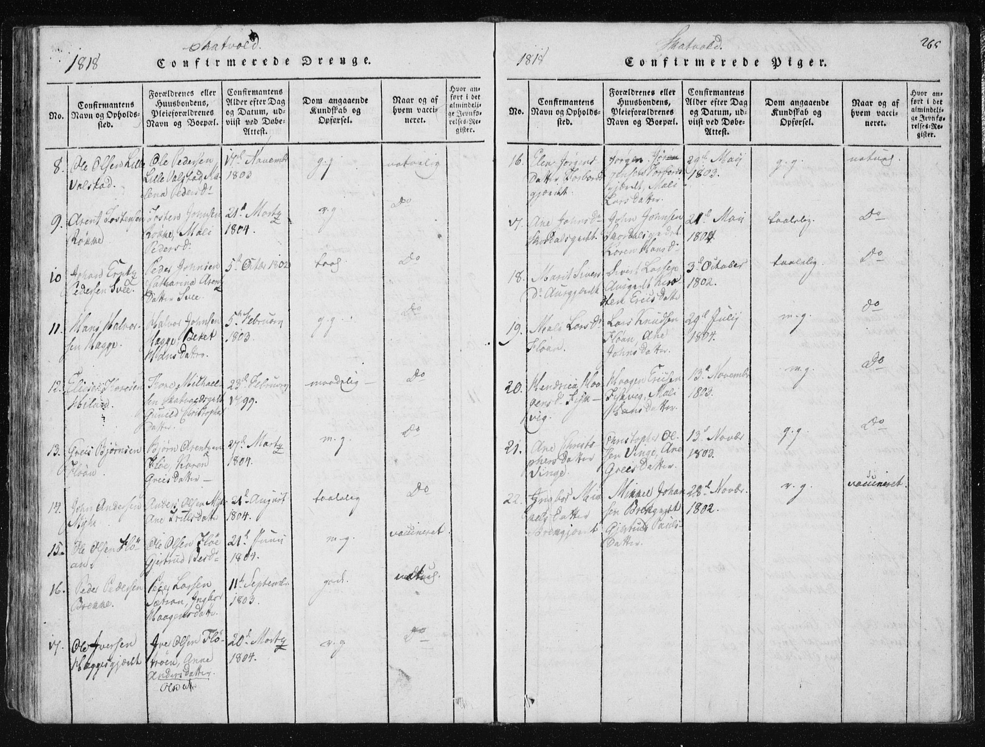 Ministerialprotokoller, klokkerbøker og fødselsregistre - Nord-Trøndelag, AV/SAT-A-1458/709/L0061: Parish register (official) no. 709A08 /2, 1815-1819, p. 265