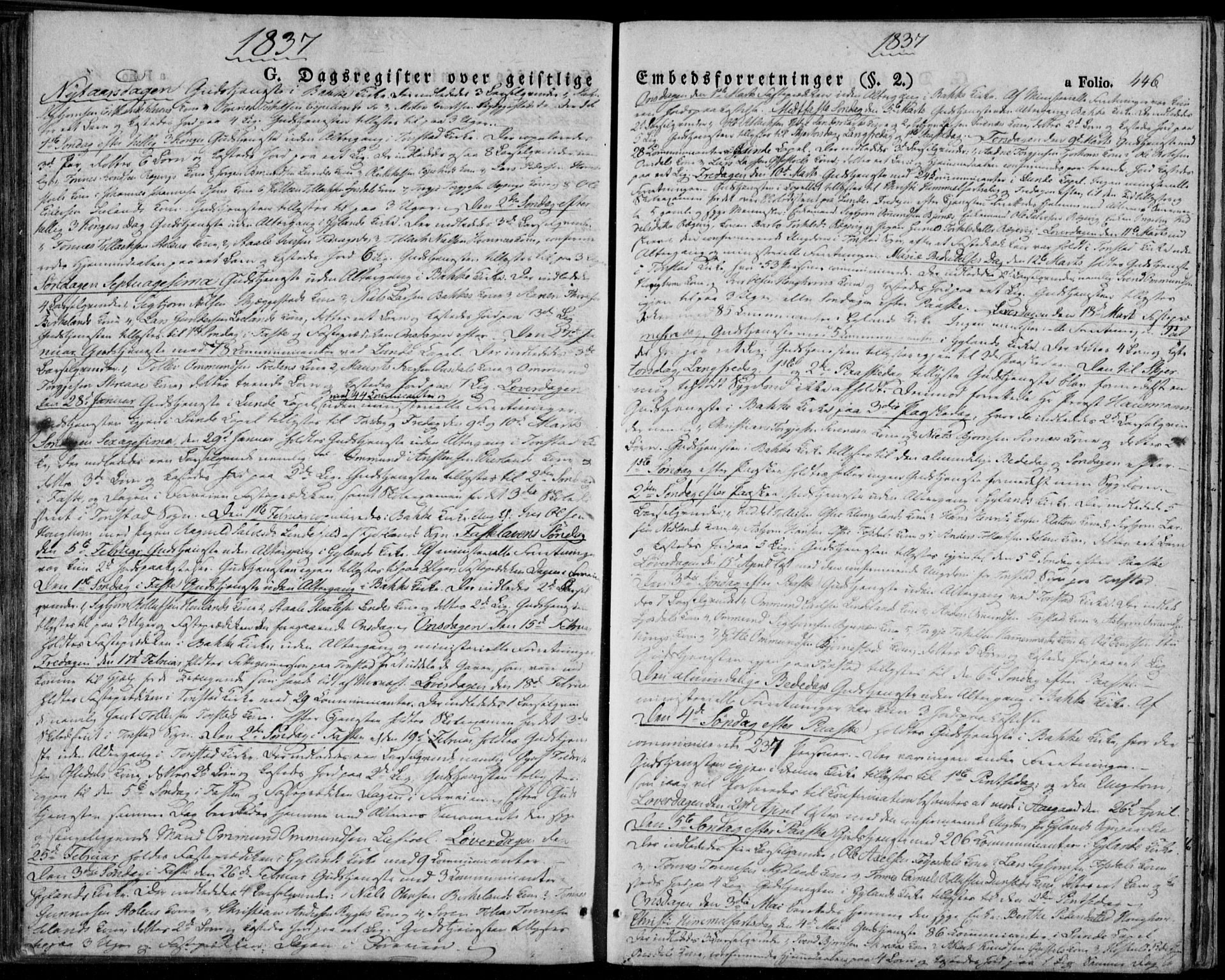 Bakke sokneprestkontor, AV/SAK-1111-0002/F/Fa/Faa/L0004: Parish register (official) no. A 4, 1834-1846, p. 446