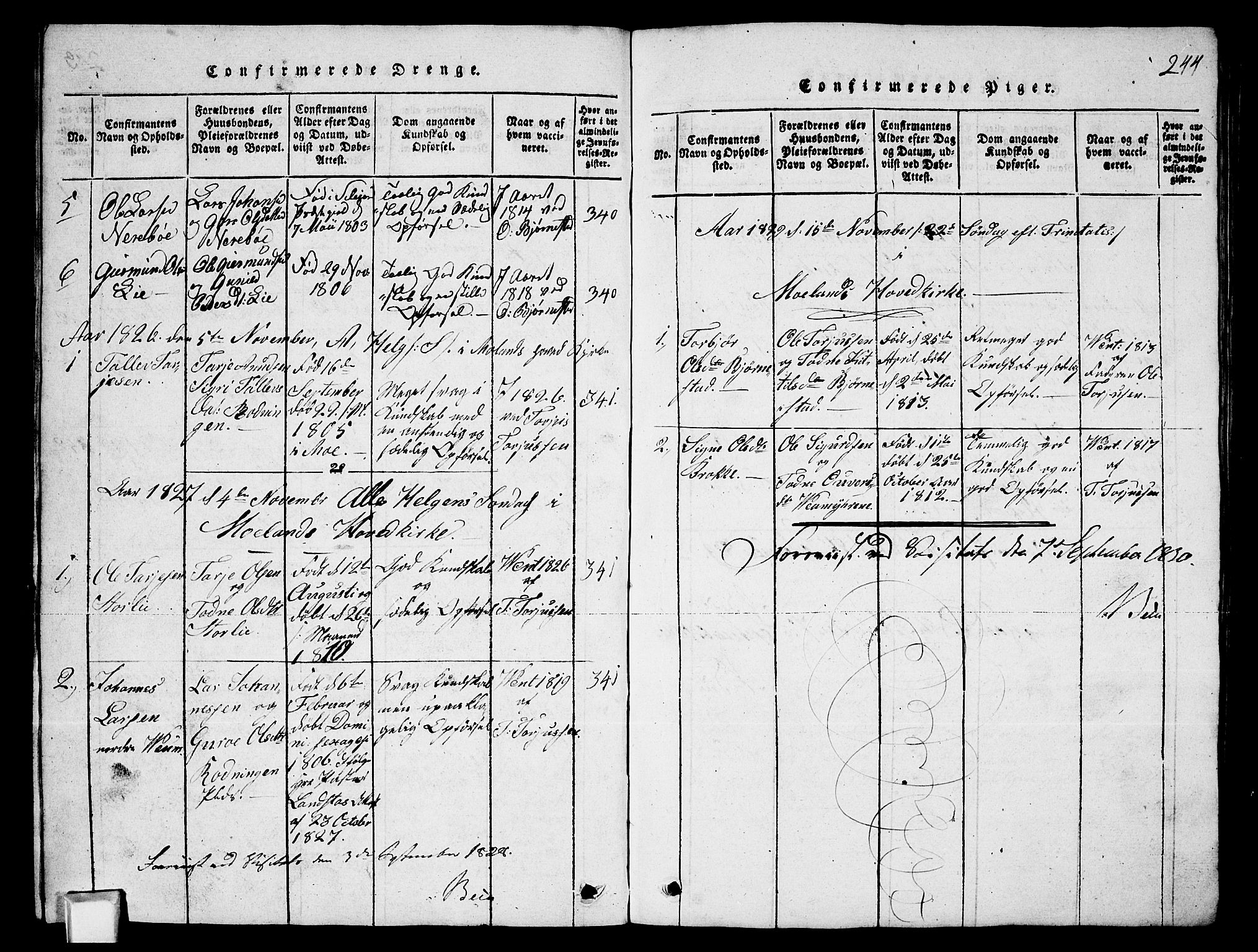 Fyresdal kirkebøker, SAKO/A-263/G/Ga/L0003: Parish register (copy) no. I 3, 1815-1863, p. 244