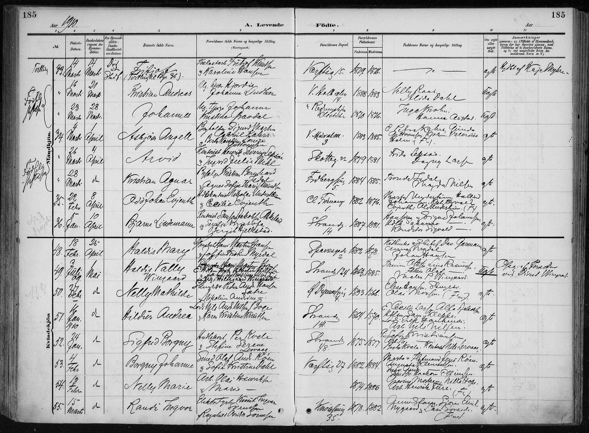 Nykirken Sokneprestembete, AV/SAB-A-77101/H/Haa/L0019: Parish register (official) no. B 7, 1904-1916, p. 185