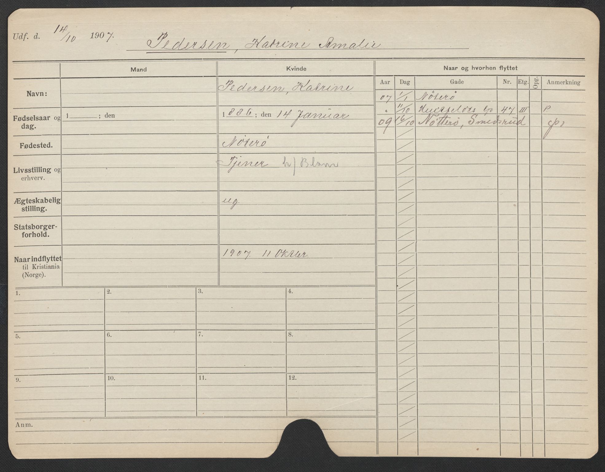 Oslo folkeregister, Registerkort, AV/SAO-A-11715/F/Fa/Fac/L0022: Kvinner, 1906-1914, p. 765a