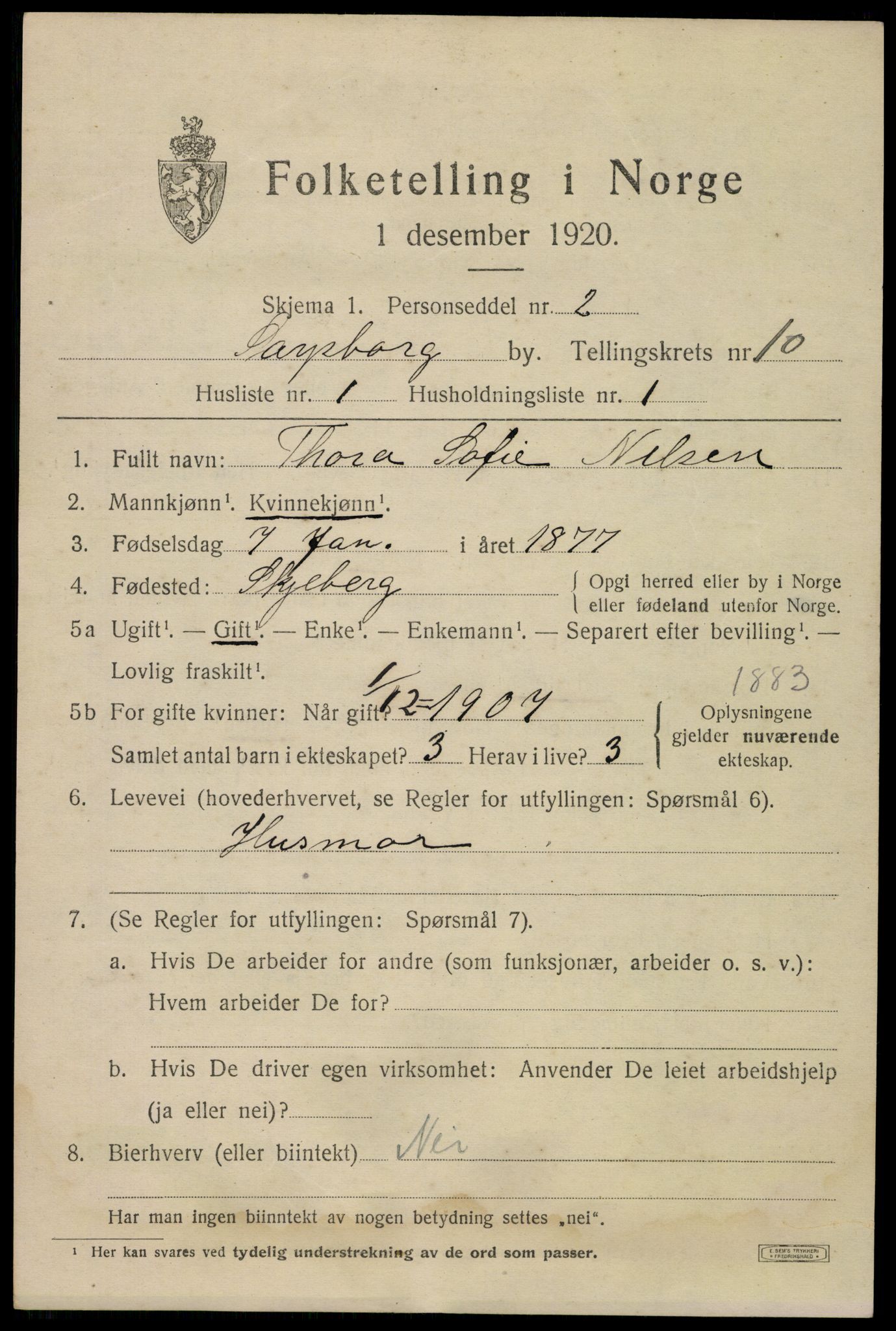 SAO, 1920 census for Sarpsborg, 1920, p. 20740