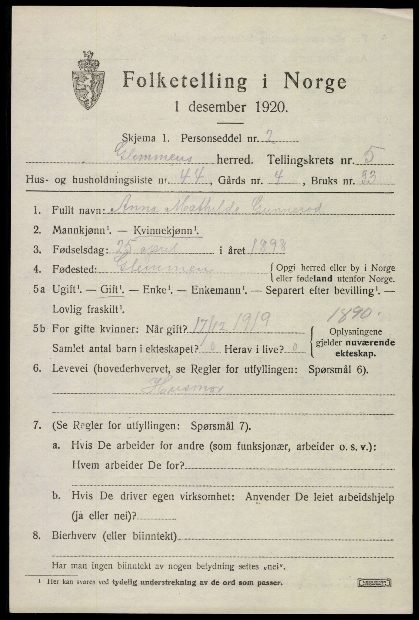 SAO, 1920 census for Glemmen, 1920, p. 17367