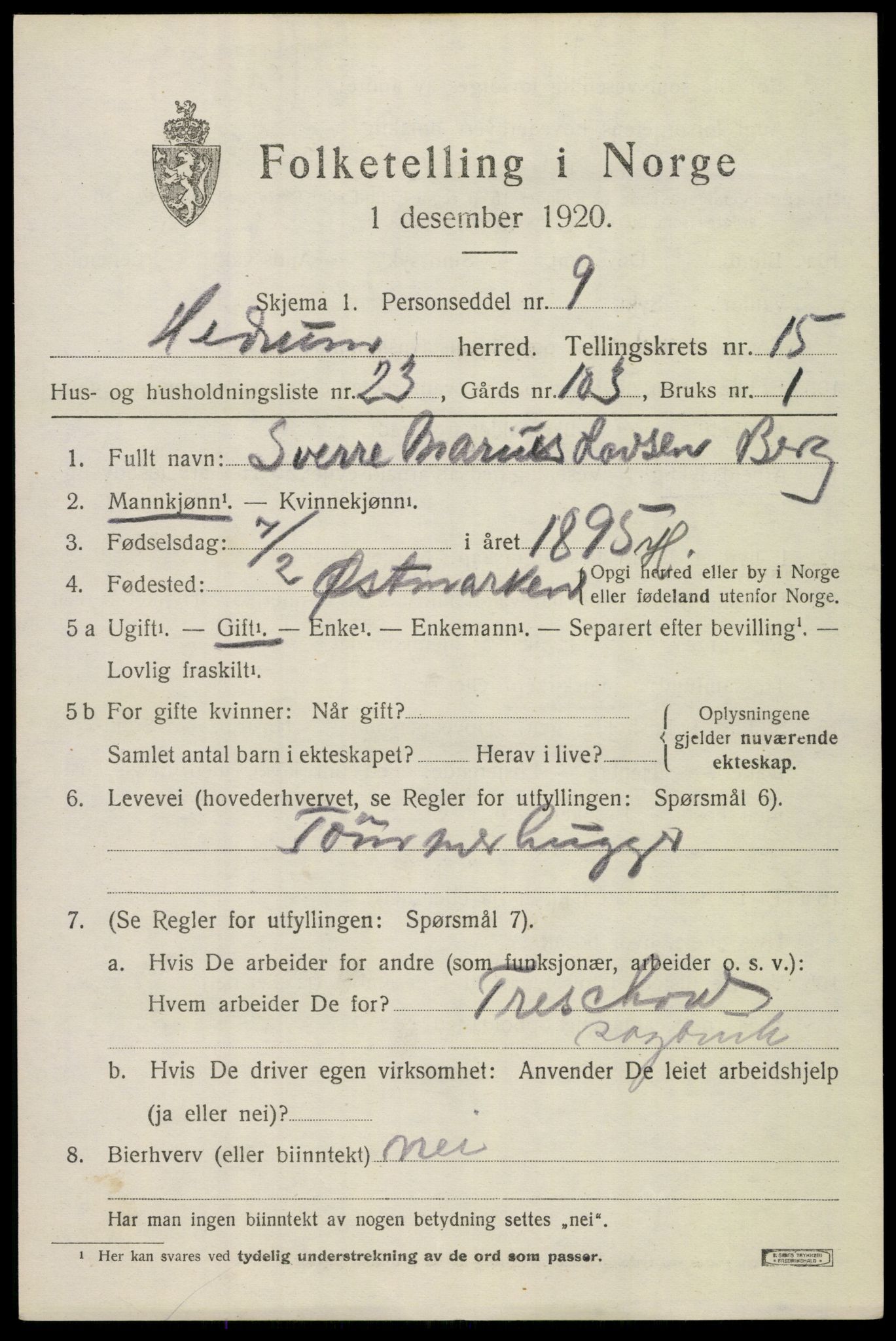 SAKO, 1920 census for Hedrum, 1920, p. 10215