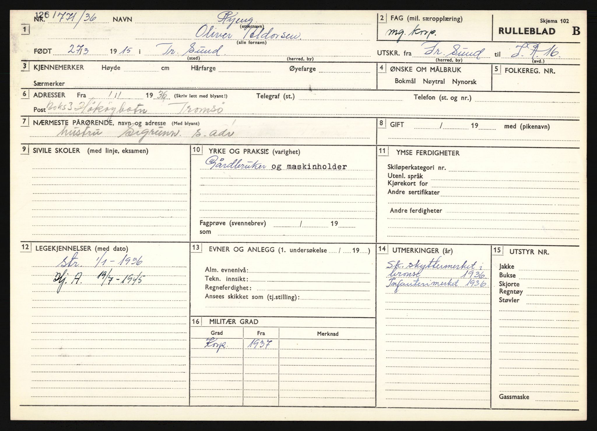 Forsvaret, Troms infanteriregiment nr. 16, AV/RA-RAFA-3146/P/Pa/L0020: Rulleblad for regimentets menige mannskaper, årsklasse 1936, 1936, p. 1167