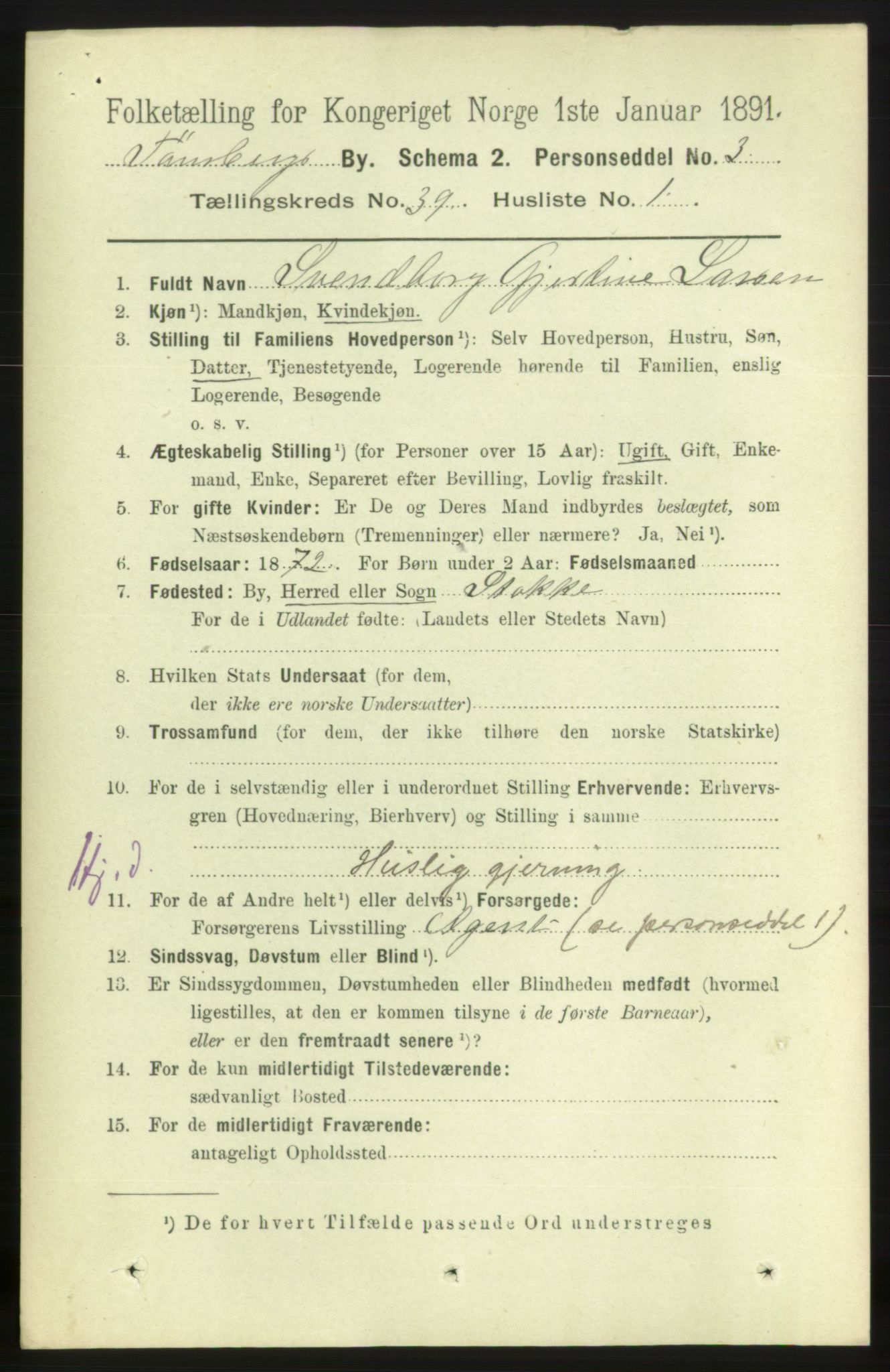 RA, 1891 census for 0705 Tønsberg, 1891, p. 8276