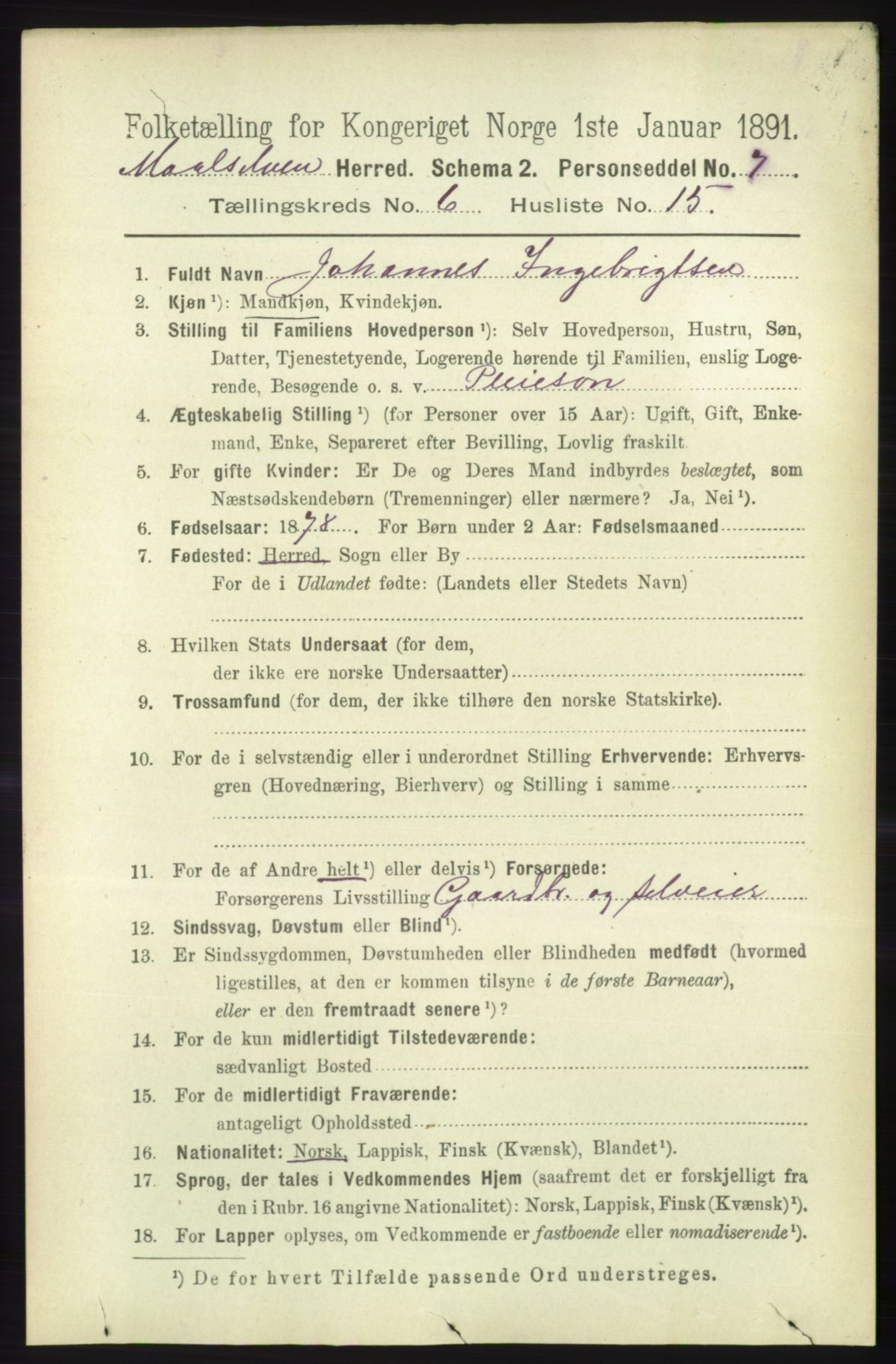 RA, 1891 census for 1924 Målselv, 1891, p. 2150