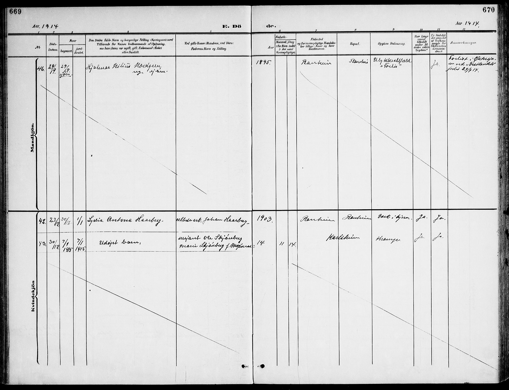 Ministerialprotokoller, klokkerbøker og fødselsregistre - Sør-Trøndelag, AV/SAT-A-1456/607/L0320: Parish register (official) no. 607A04, 1907-1915, p. 669-670