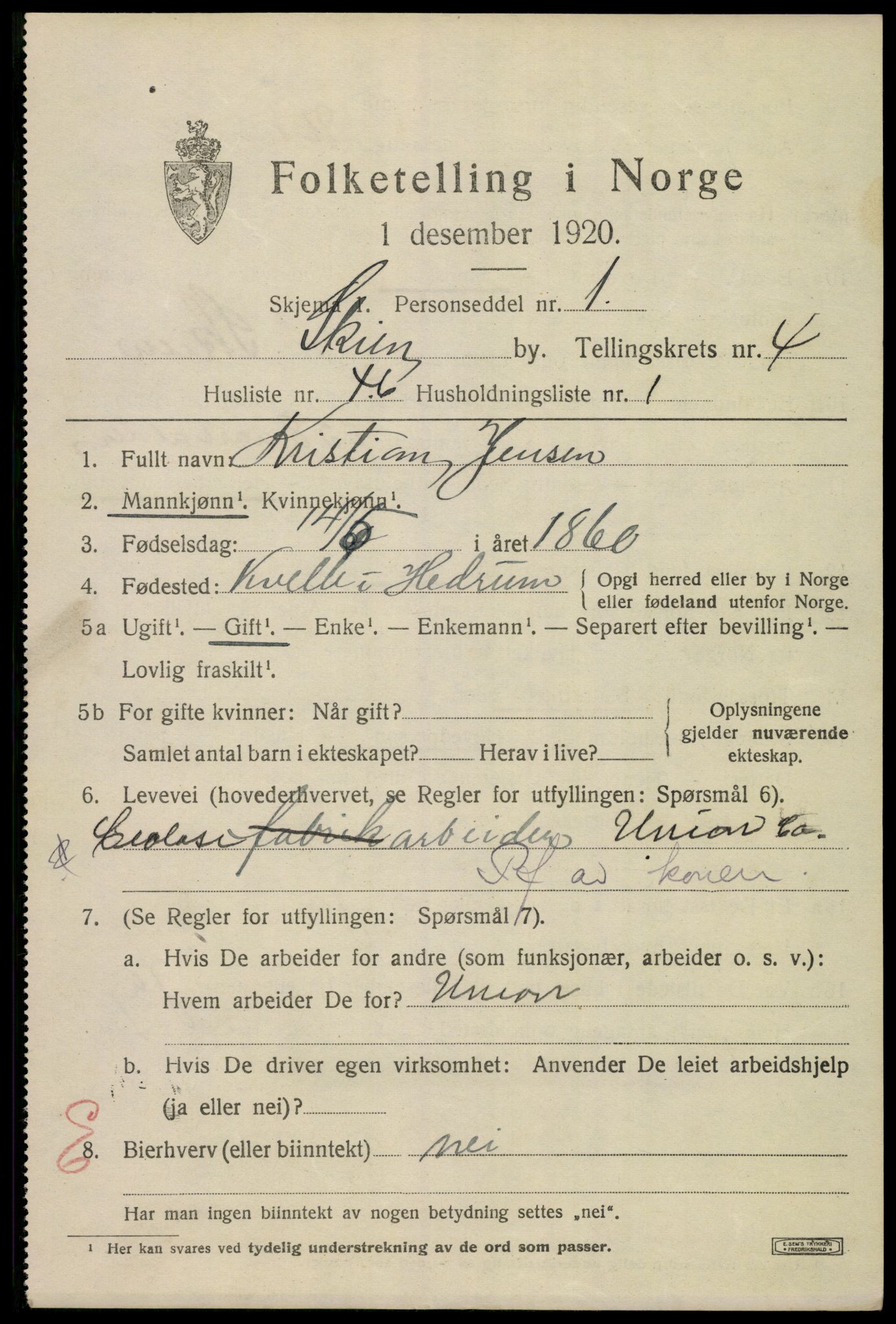 SAKO, 1920 census for Skien, 1920, p. 17302