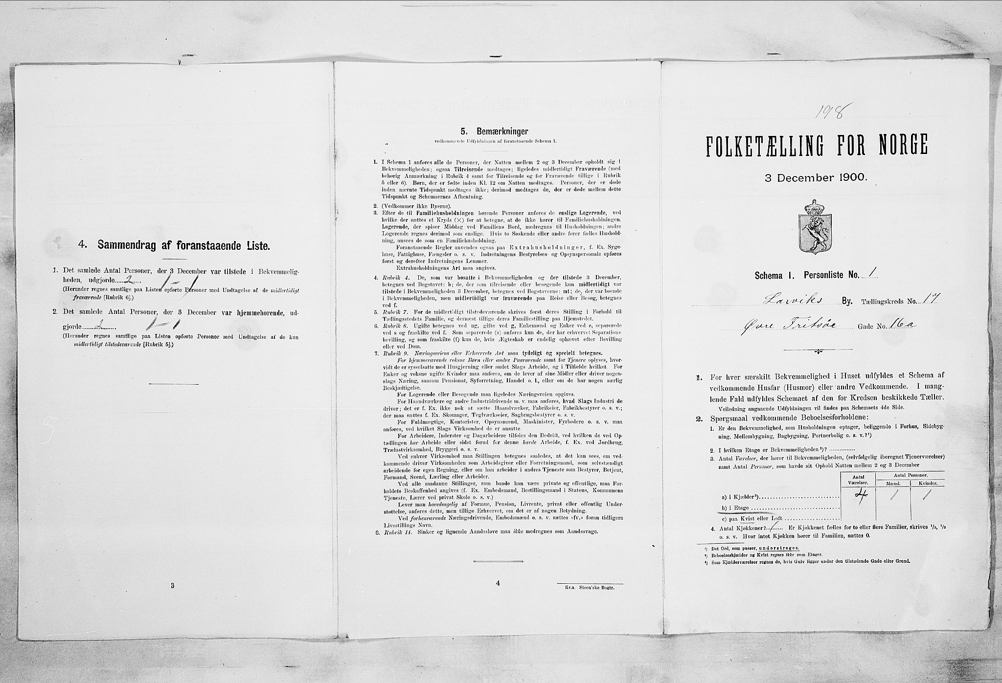 RA, 1900 census for Larvik, 1900, p. 1652