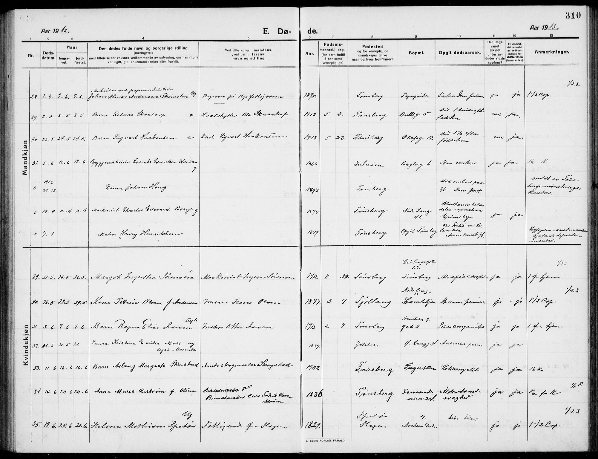 Tønsberg kirkebøker, SAKO/A-330/G/Ga/L0009: Parish register (copy) no. 9, 1913-1920, p. 310