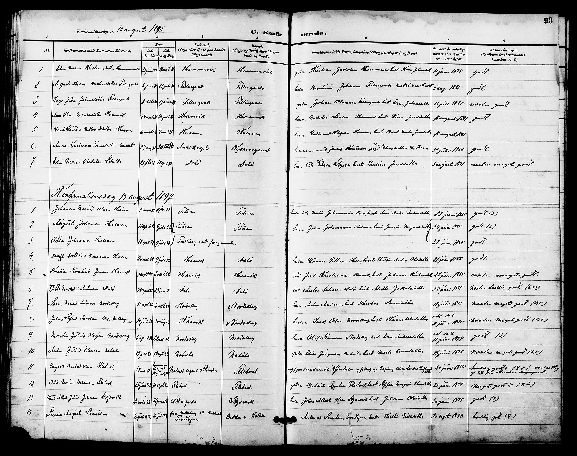 Ministerialprotokoller, klokkerbøker og fødselsregistre - Sør-Trøndelag, SAT/A-1456/641/L0598: Parish register (copy) no. 641C02, 1893-1910, p. 93