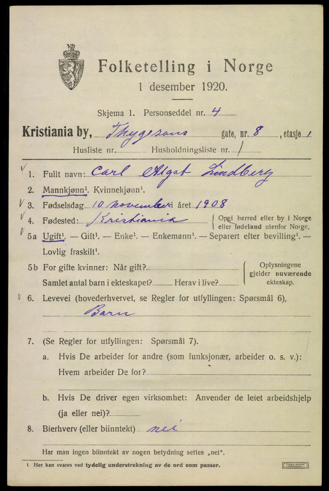 SAO, 1920 census for Kristiania, 1920, p. 581605