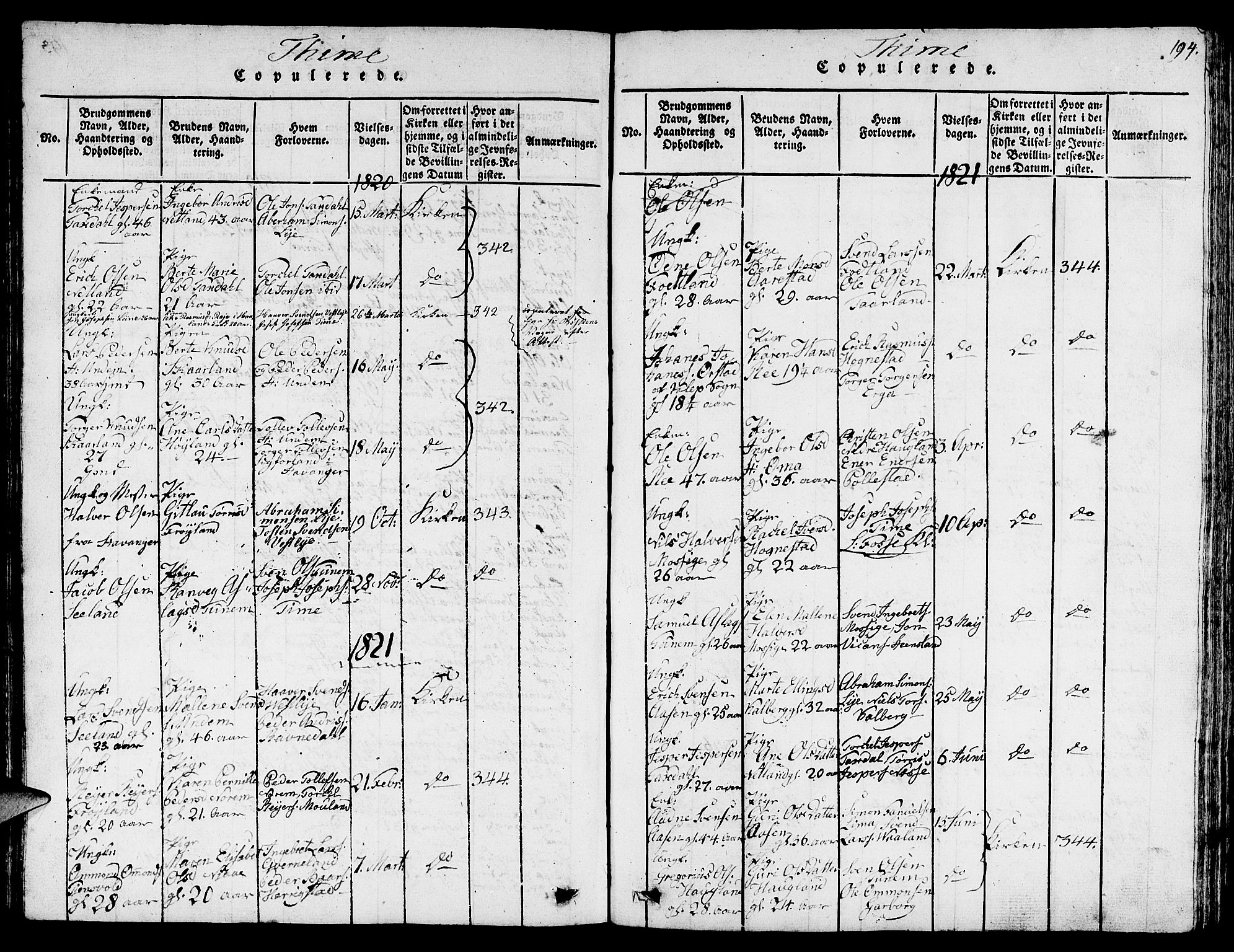 Lye sokneprestkontor, SAST/A-101794/001/30BB/L0001: Parish register (copy) no. B 1 /1, 1816-1826, p. 194