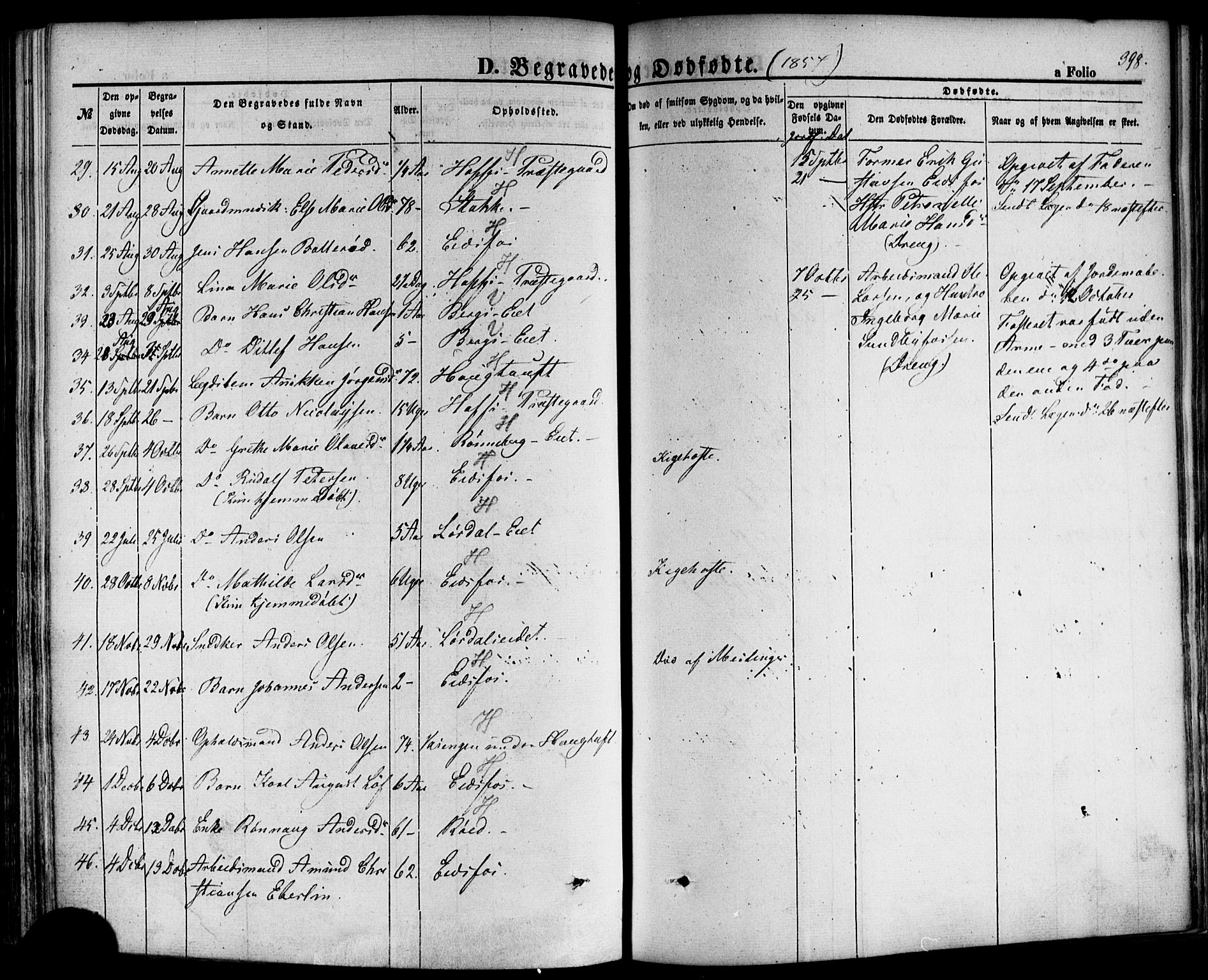 Hof kirkebøker, AV/SAKO-A-64/F/Fa/L0006: Parish register (official) no. I 6, 1851-1877, p. 398