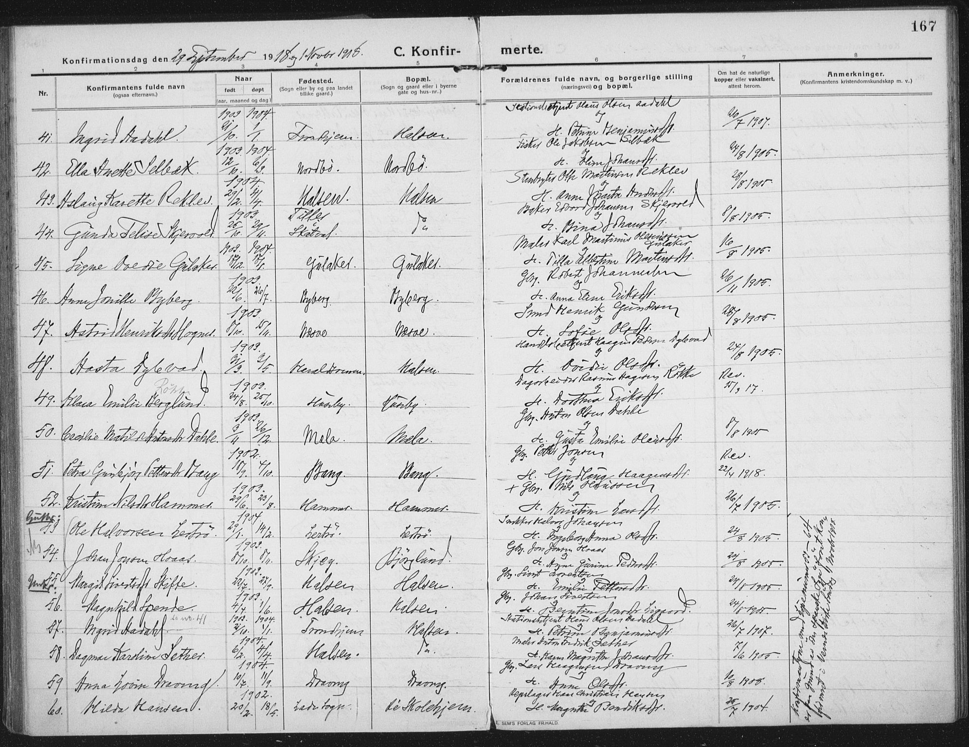 Ministerialprotokoller, klokkerbøker og fødselsregistre - Nord-Trøndelag, SAT/A-1458/709/L0083: Parish register (official) no. 709A23, 1916-1928, p. 167