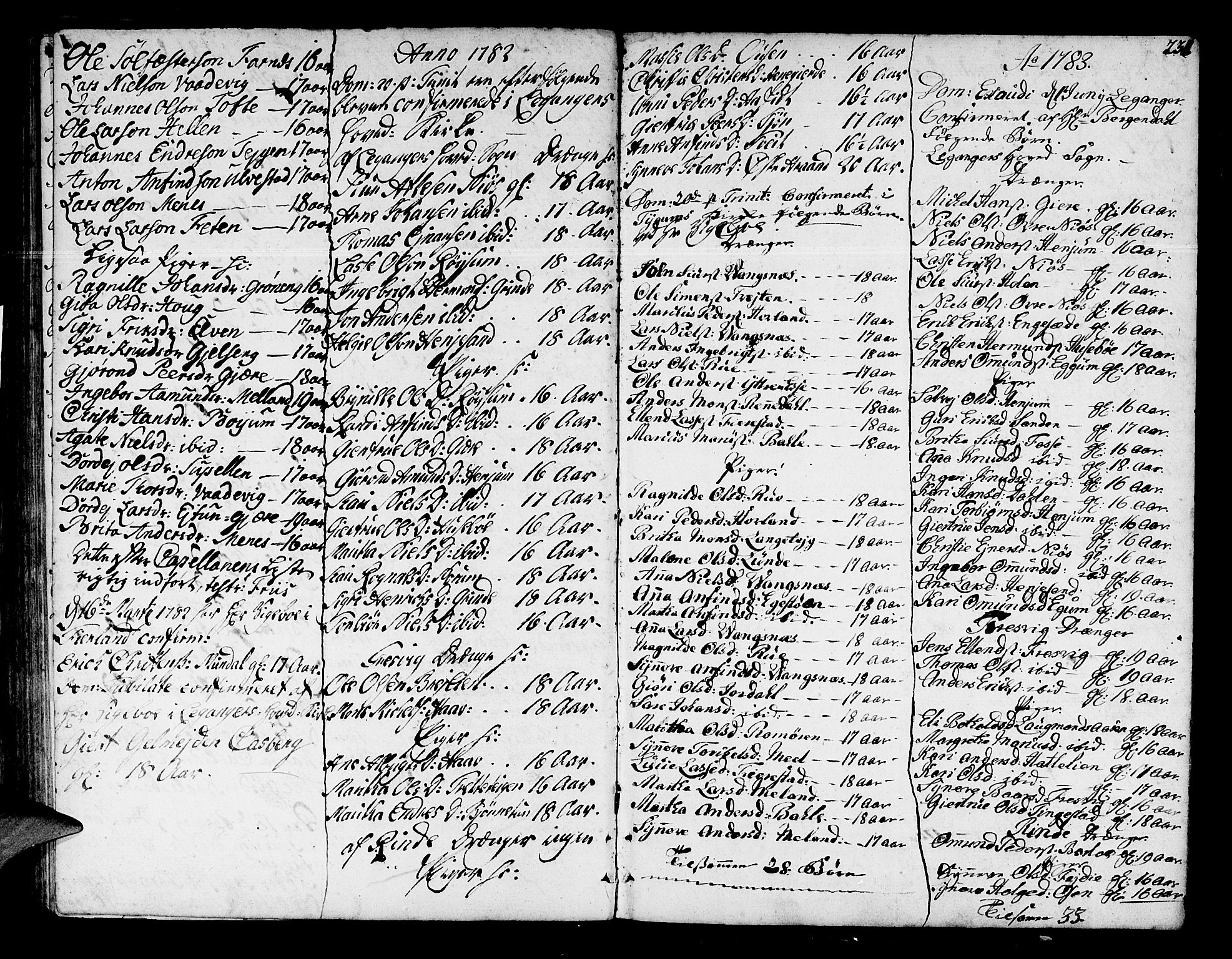 Leikanger sokneprestembete, AV/SAB-A-81001/H/Haa/Haaa/L0004: Parish register (official) no. A 4, 1770-1791, p. 231