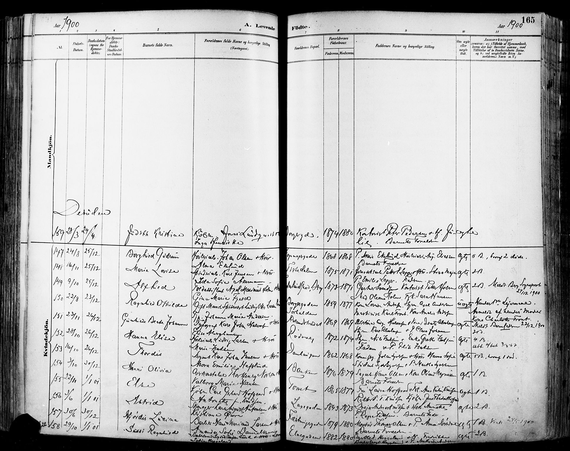 Halden prestekontor Kirkebøker, AV/SAO-A-10909/F/Fa/L0013: Parish register (official) no. I 13, 1890-1906, p. 165