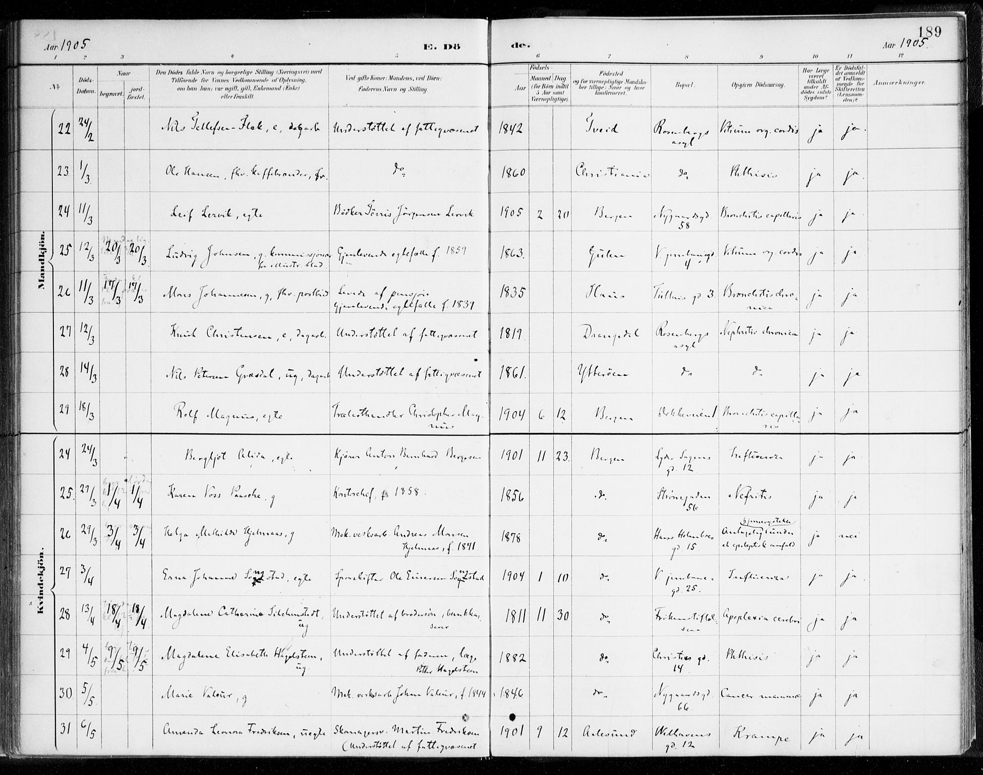 Johanneskirken sokneprestembete, SAB/A-76001/H/Haa/L0019: Parish register (official) no. E 1, 1885-1915, p. 189