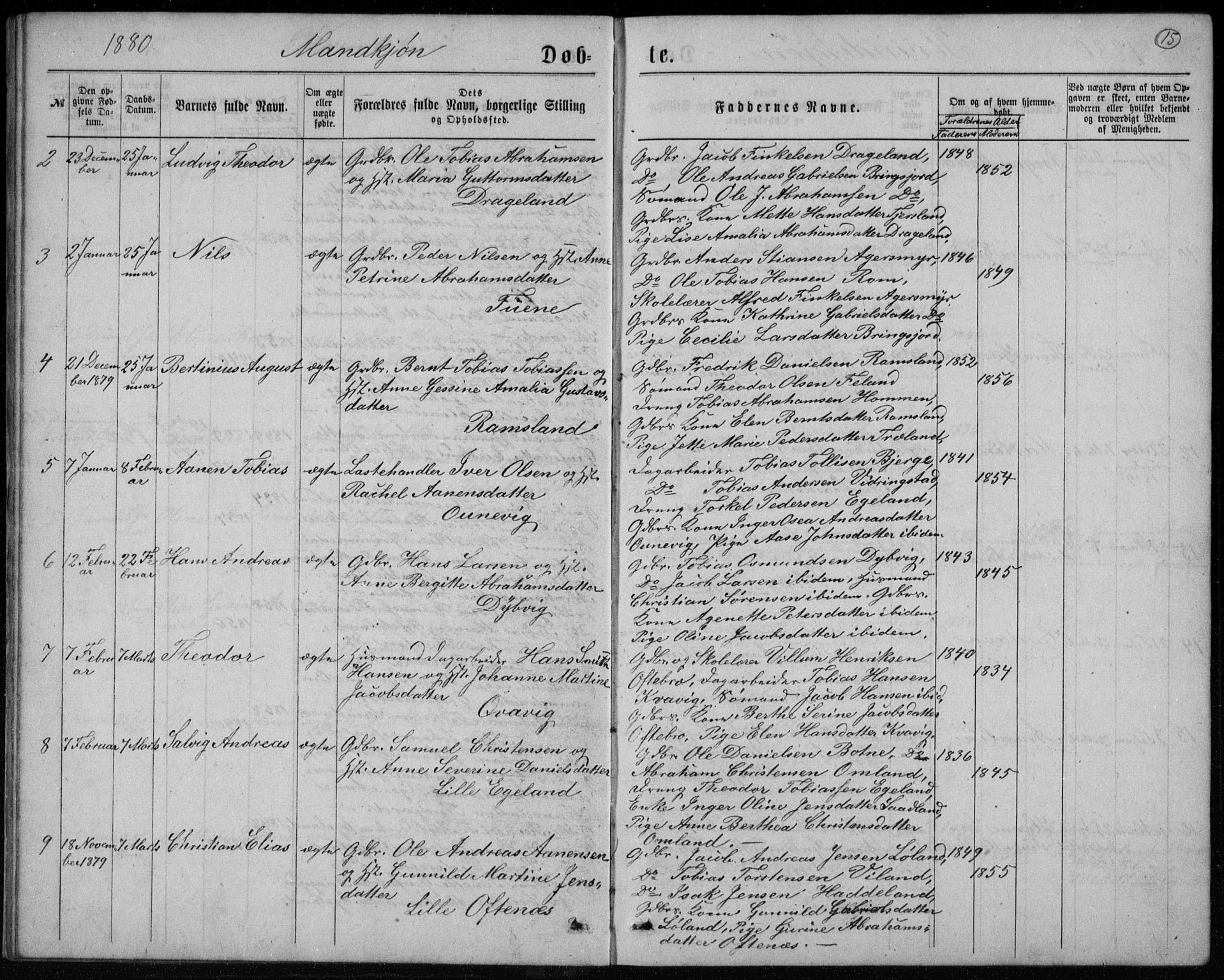 Lyngdal sokneprestkontor, AV/SAK-1111-0029/F/Fb/Fbc/L0004: Parish register (copy) no. B 4, 1878-1896, p. 15