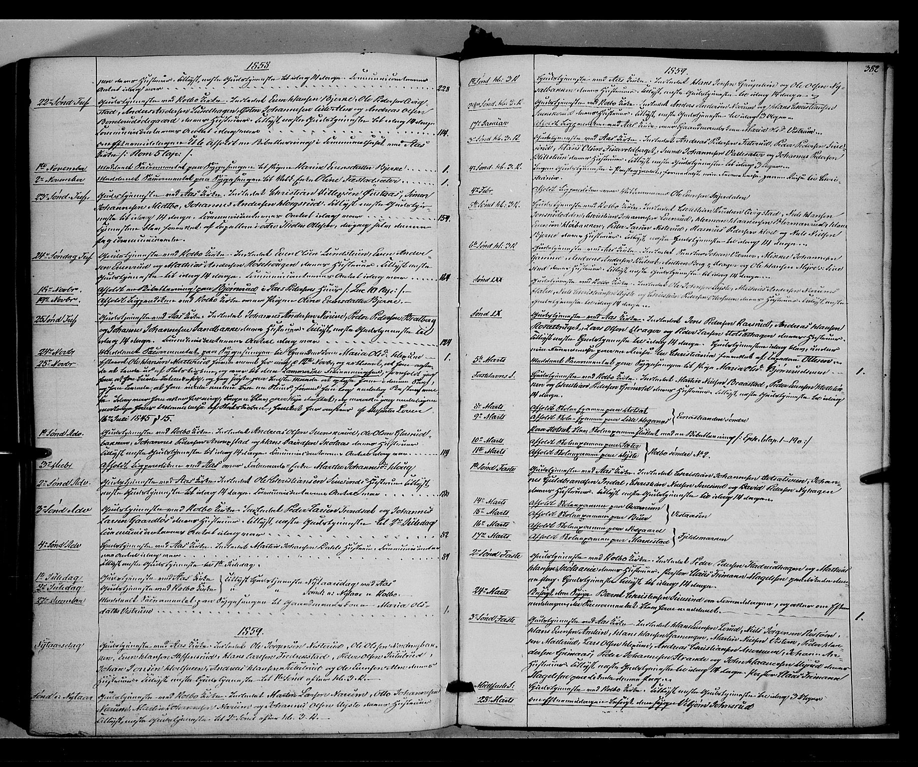 Vestre Toten prestekontor, SAH/PREST-108/H/Ha/Haa/L0006: Parish register (official) no. 6, 1856-1861, p. 382