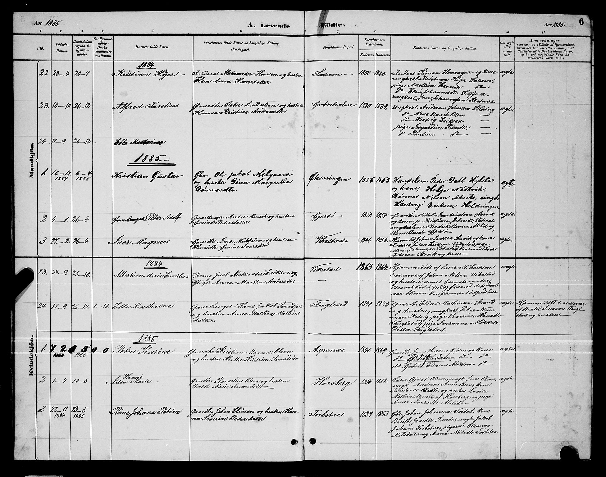 Ministerialprotokoller, klokkerbøker og fødselsregistre - Nordland, AV/SAT-A-1459/810/L0160: Parish register (copy) no. 810C03, 1884-1896, p. 6