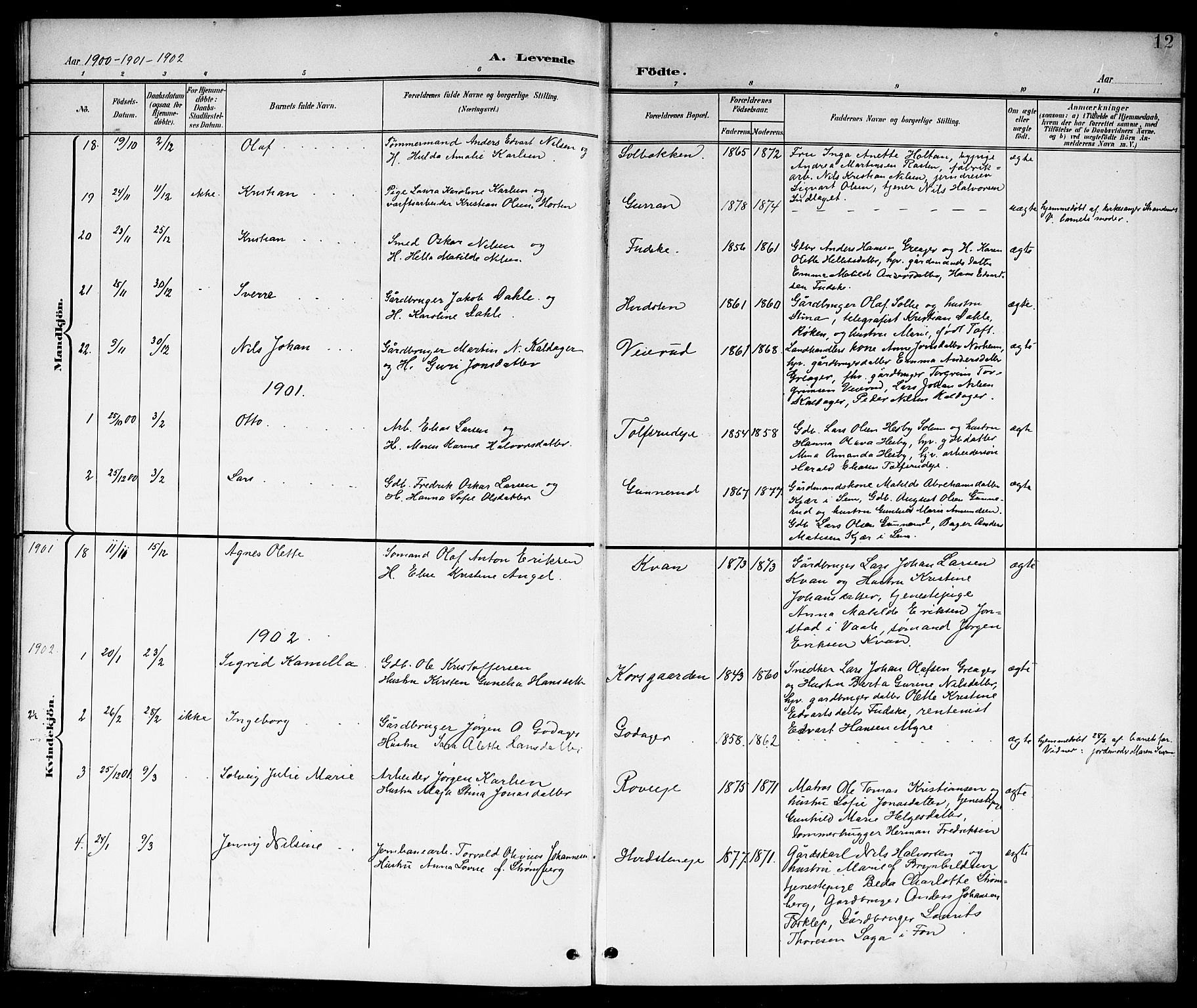 Botne kirkebøker, AV/SAKO-A-340/G/Ga/L0004: Parish register (copy) no. I 4, 1899-1915, p. 12