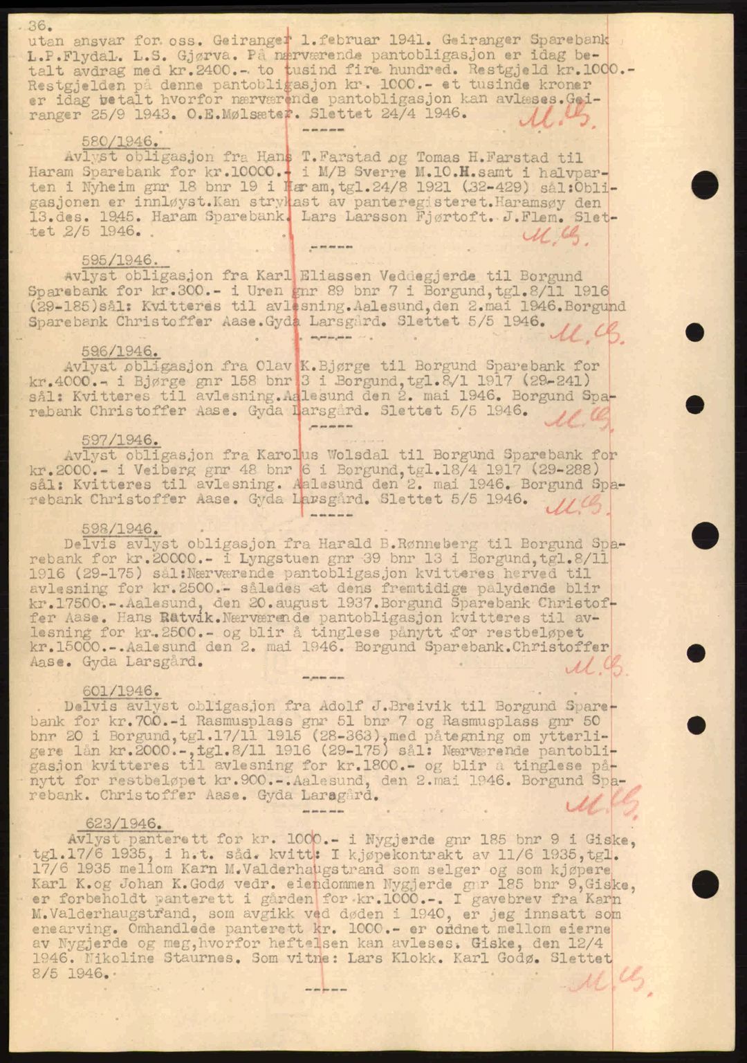 Nordre Sunnmøre sorenskriveri, SAT/A-0006/1/2/2C/2Ca: Mortgage book no. B6-14 a, 1942-1945, Diary no: : 580/1946