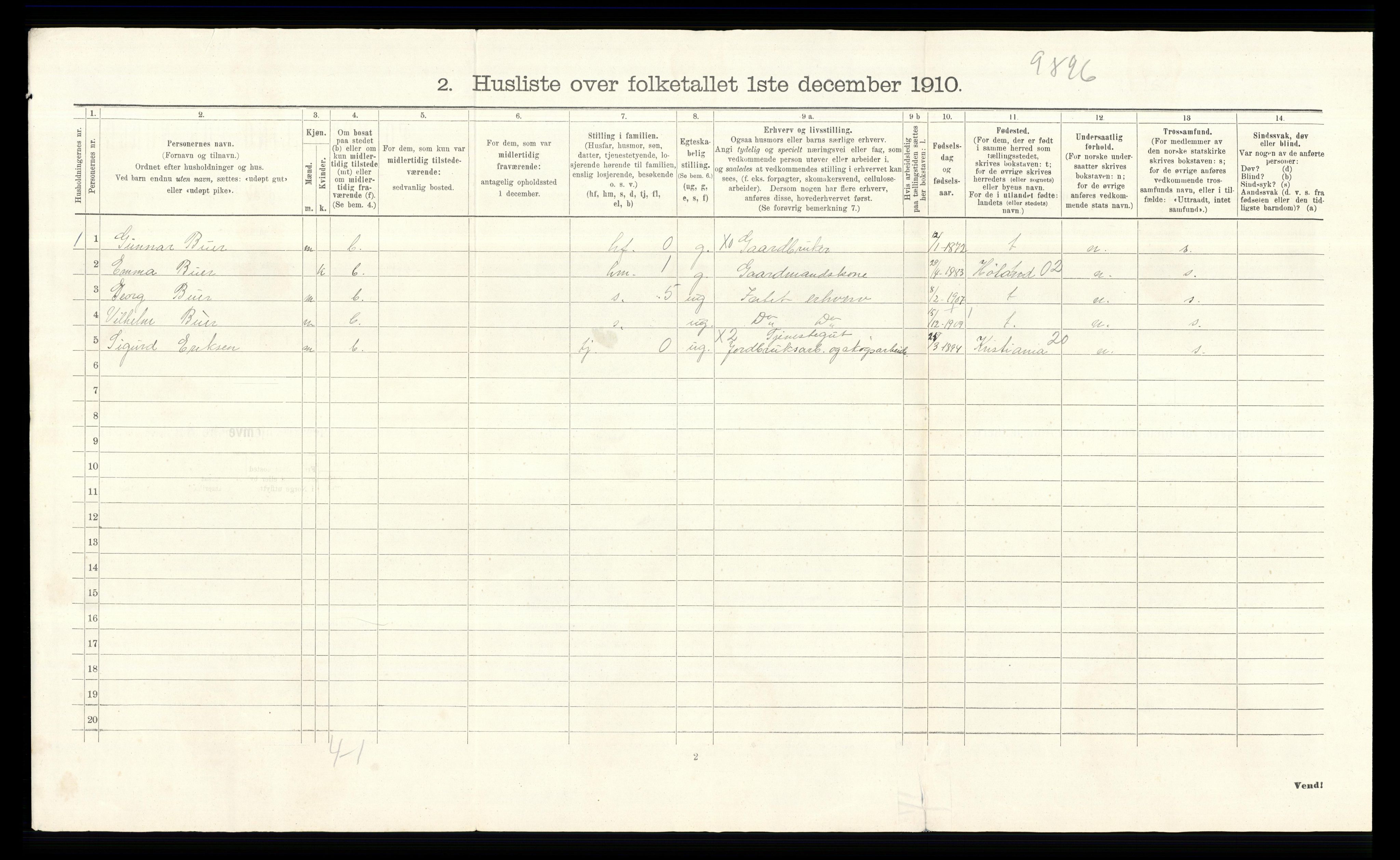 RA, 1910 census for Enebakk, 1910, p. 578