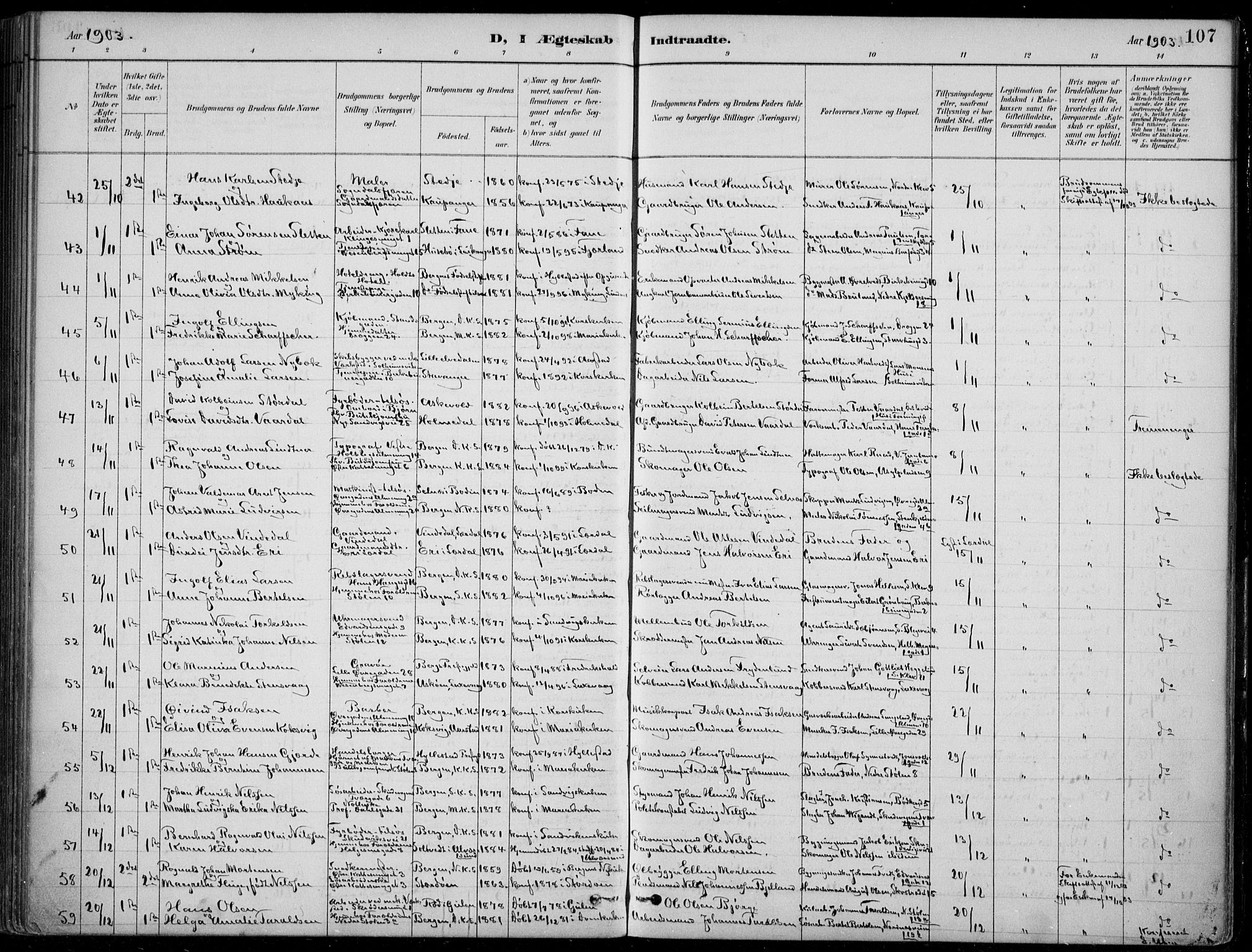 Mariakirken Sokneprestembete, SAB/A-76901/H/Hab/L0008: Parish register (copy) no. A 8, 1889-1908, p. 107